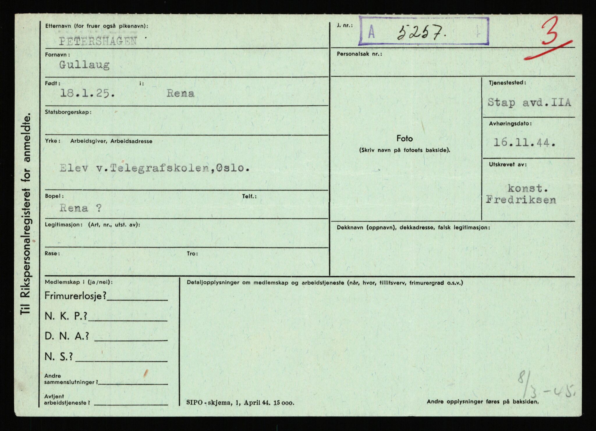 Statspolitiet - Hovedkontoret / Osloavdelingen, AV/RA-S-1329/C/Ca/L0012: Oanæs - Quistgaard	, 1943-1945, p. 4446