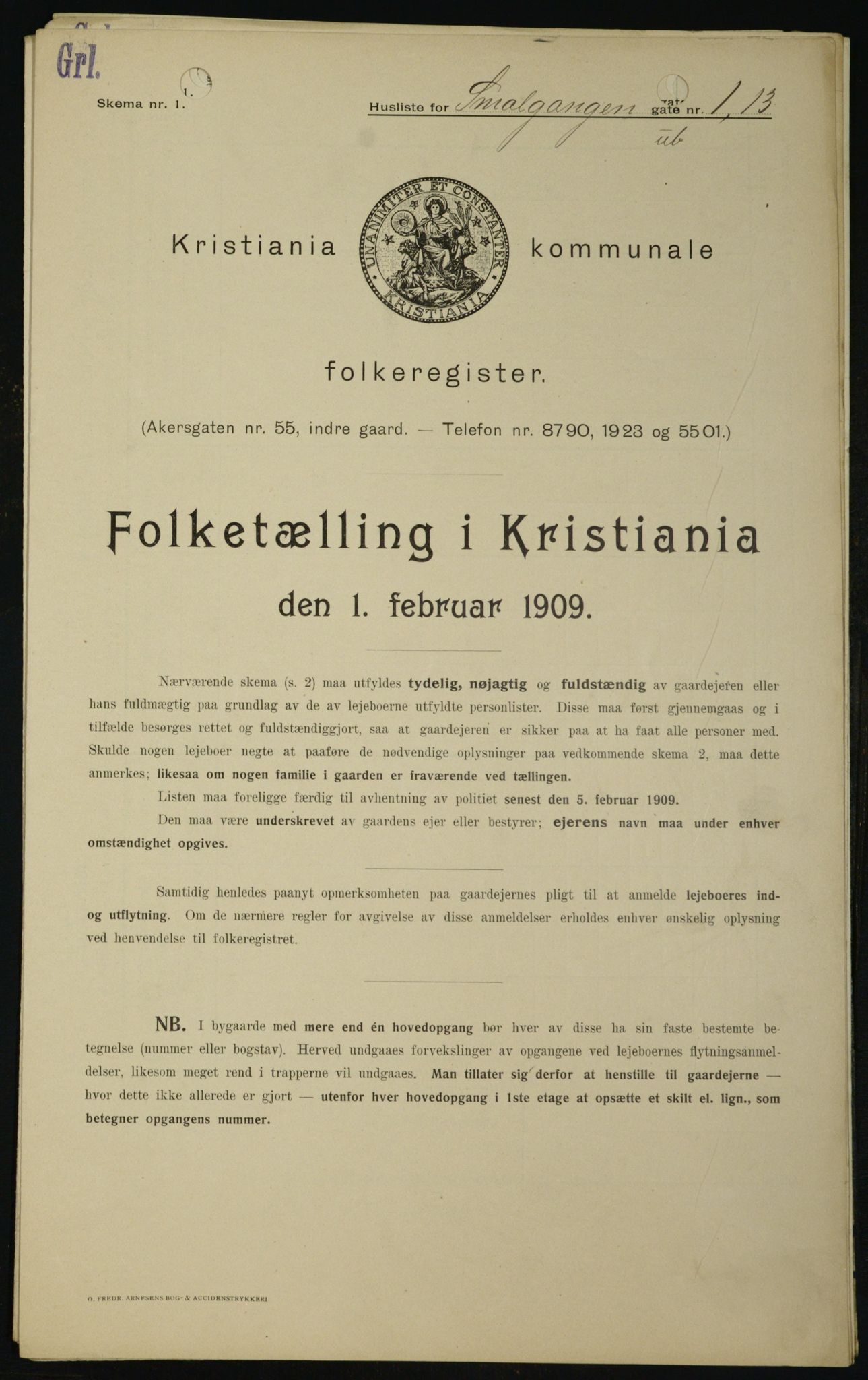 OBA, Municipal Census 1909 for Kristiania, 1909, p. 87960