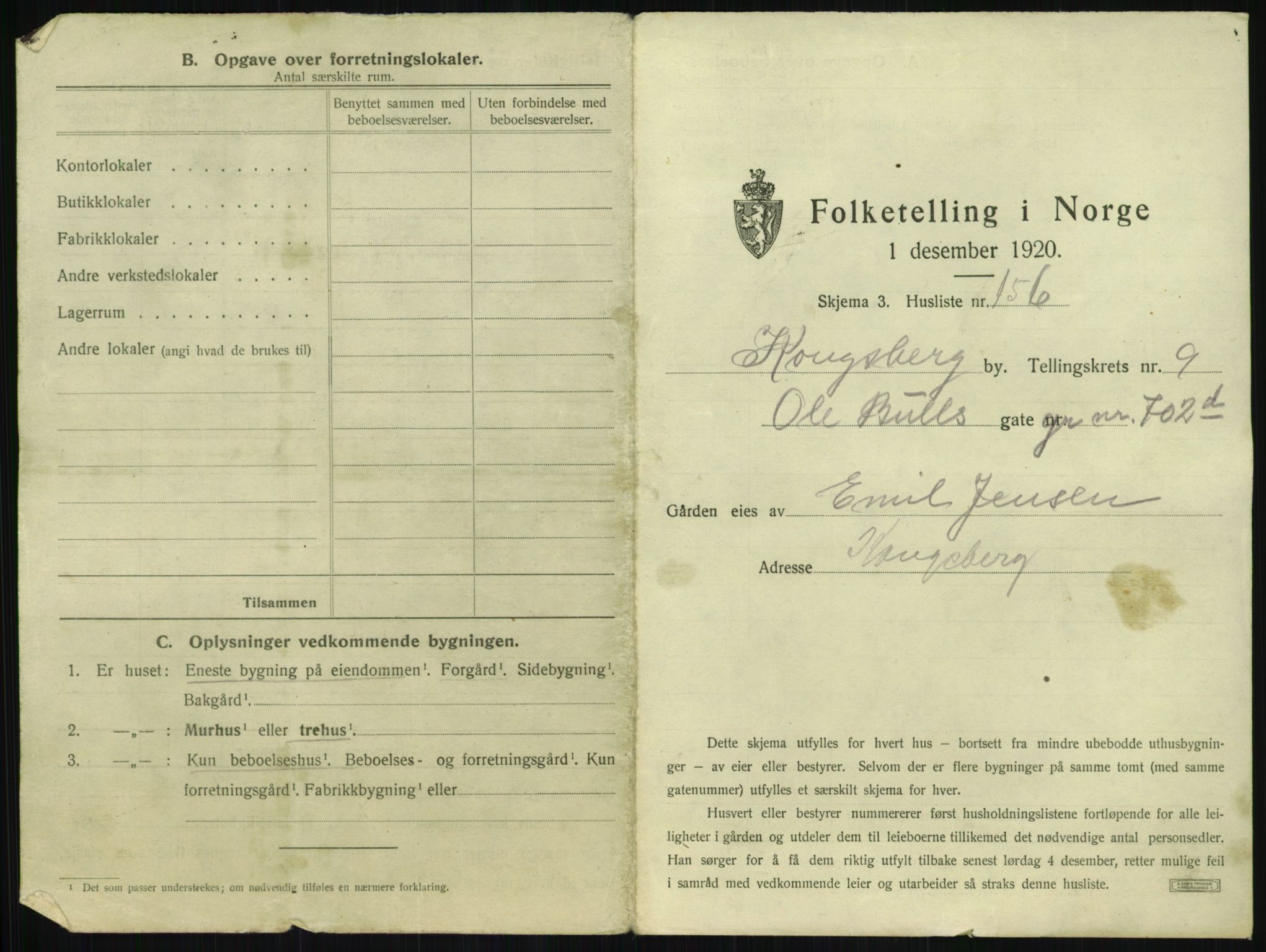 SAKO, 1920 census for Kongsberg, 1920, p. 2134