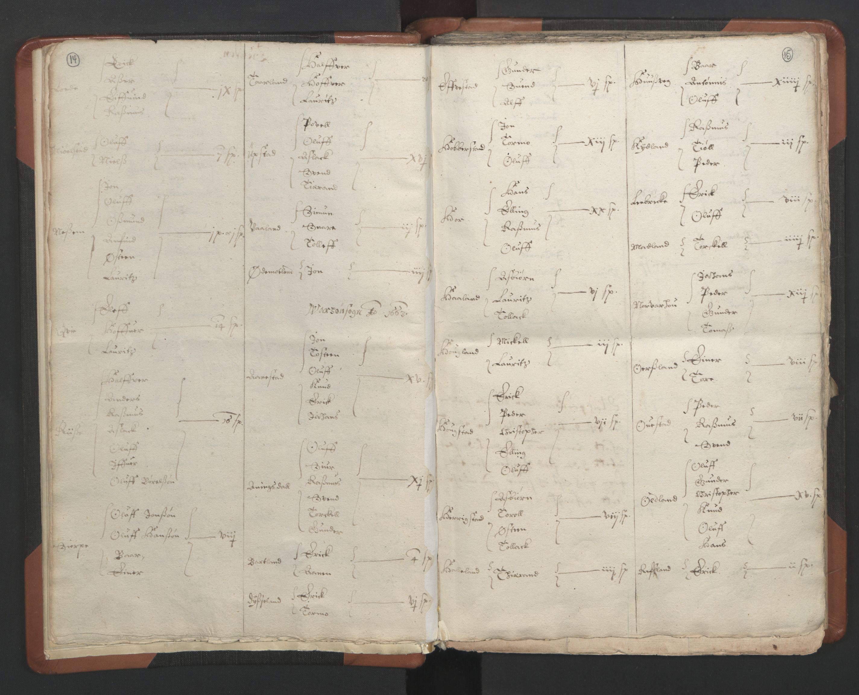 RA, Vicar's Census 1664-1666, no. 17: Jæren deanery and Dalane deanery, 1664-1666, p. 14-15