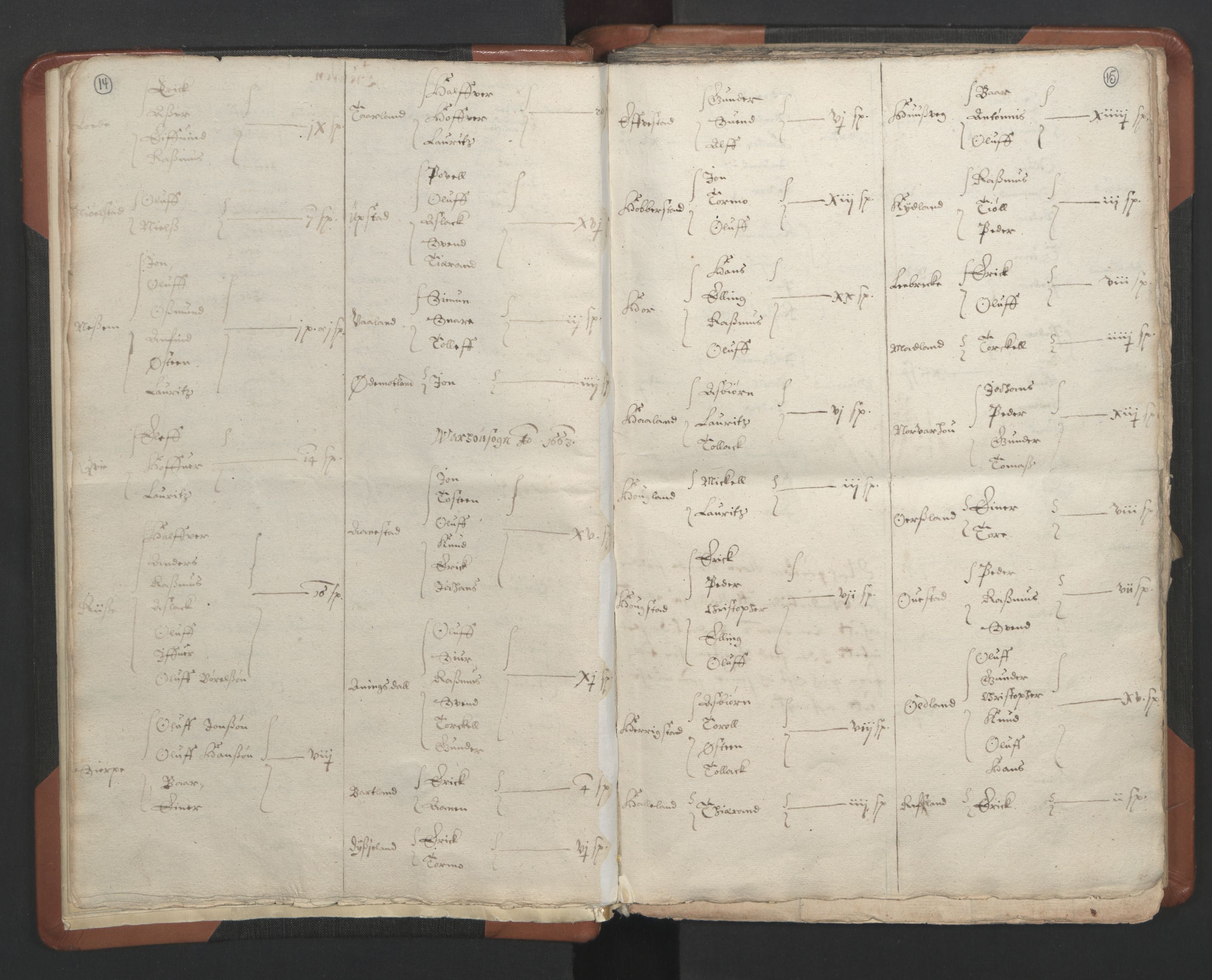 RA, Vicar's Census 1664-1666, no. 17: Jæren deanery and Dalane deanery, 1664-1666, p. 14-15