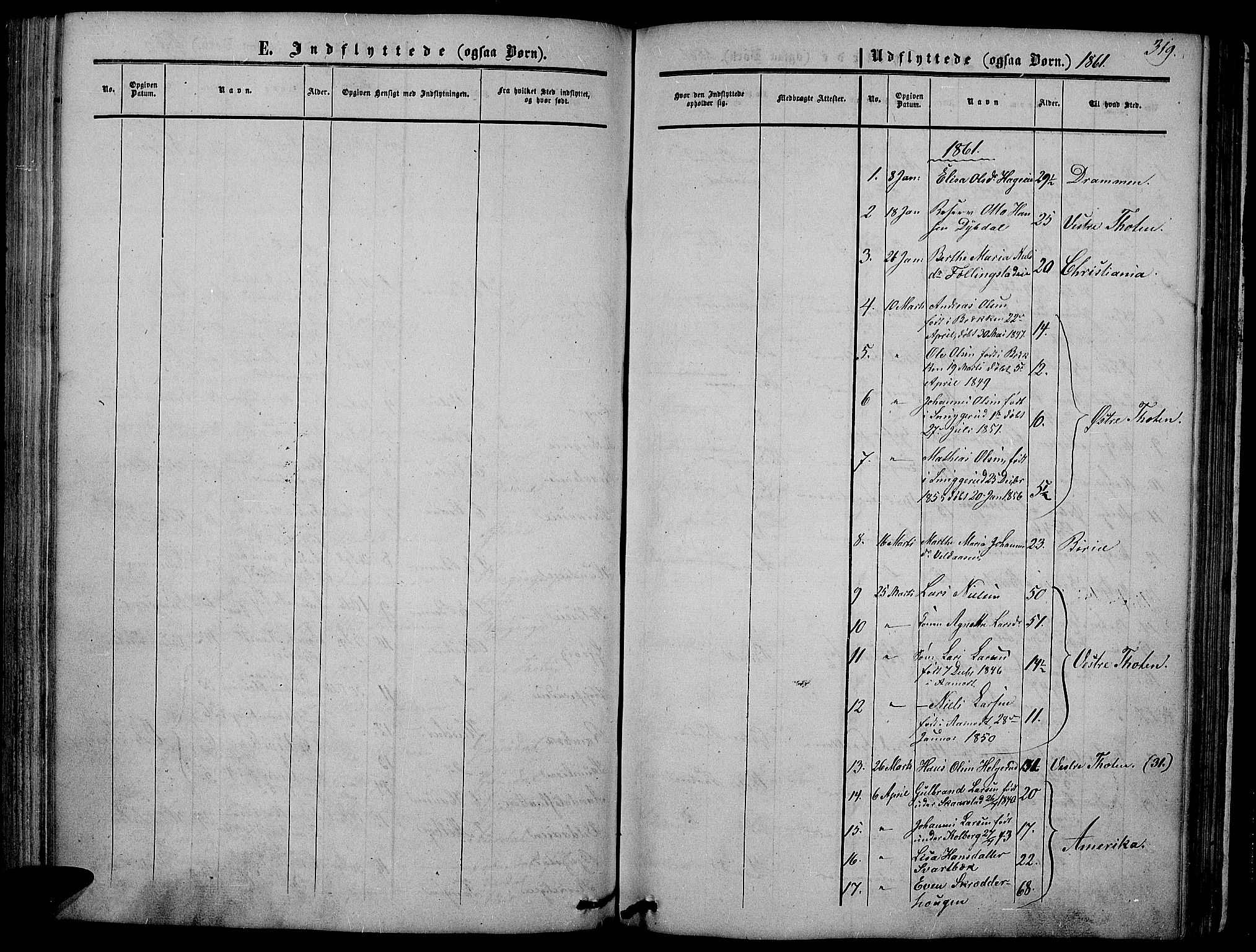 Vardal prestekontor, SAH/PREST-100/H/Ha/Hab/L0005: Parish register (copy) no. 5, 1854-1868, p. 319