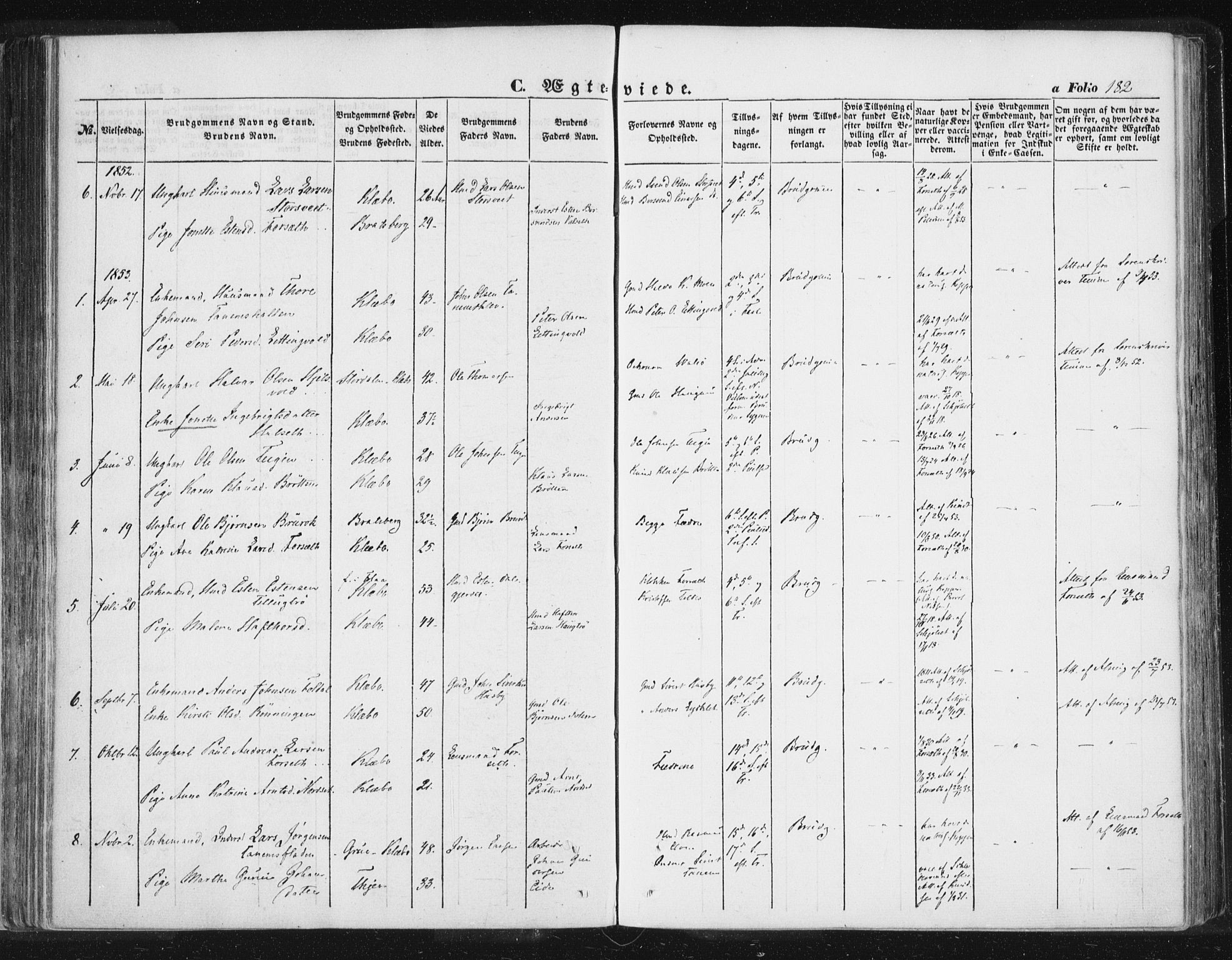 Ministerialprotokoller, klokkerbøker og fødselsregistre - Sør-Trøndelag, SAT/A-1456/618/L0441: Parish register (official) no. 618A05, 1843-1862, p. 182