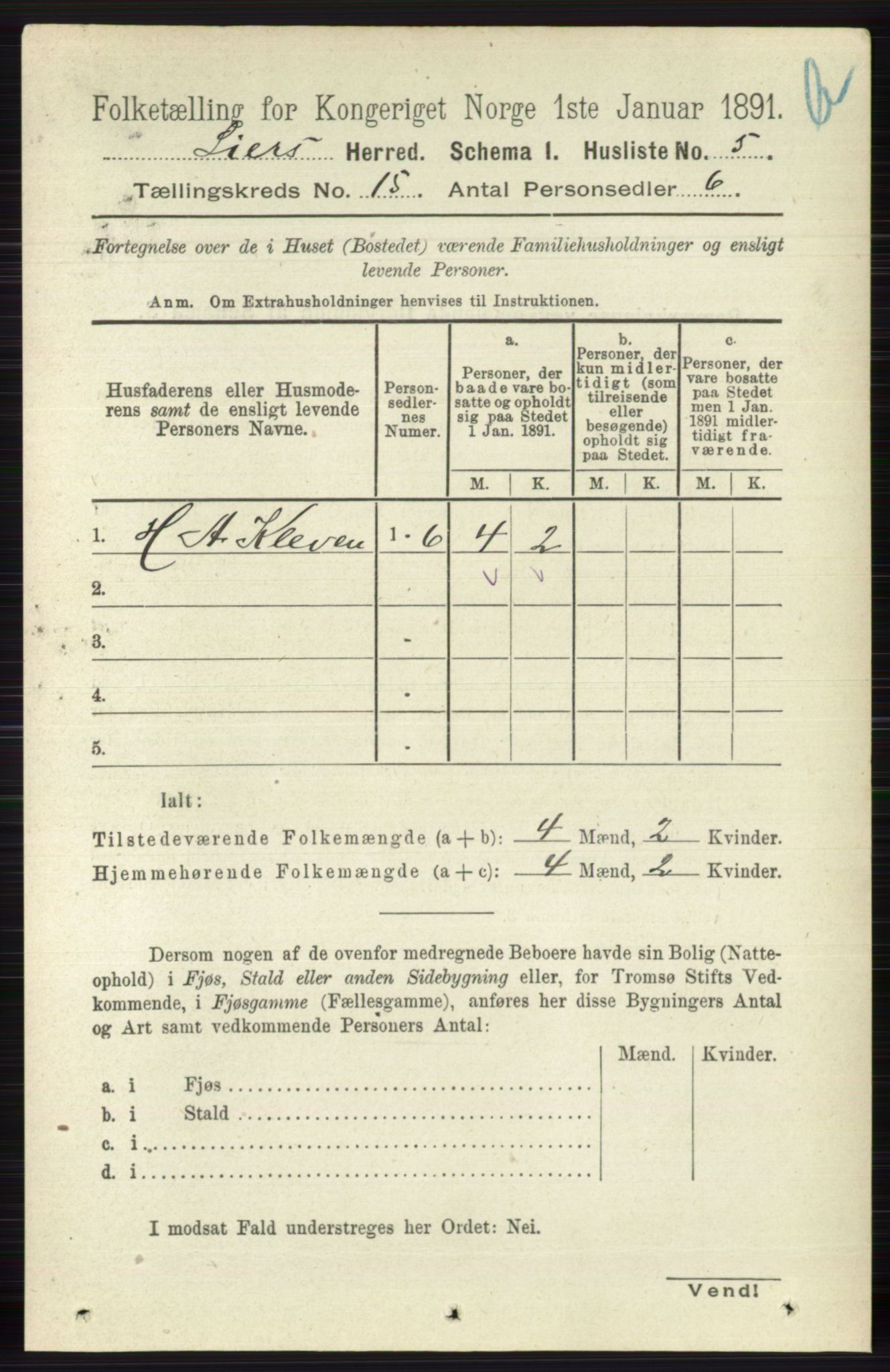 RA, 1891 census for 0626 Lier, 1891, p. 8624