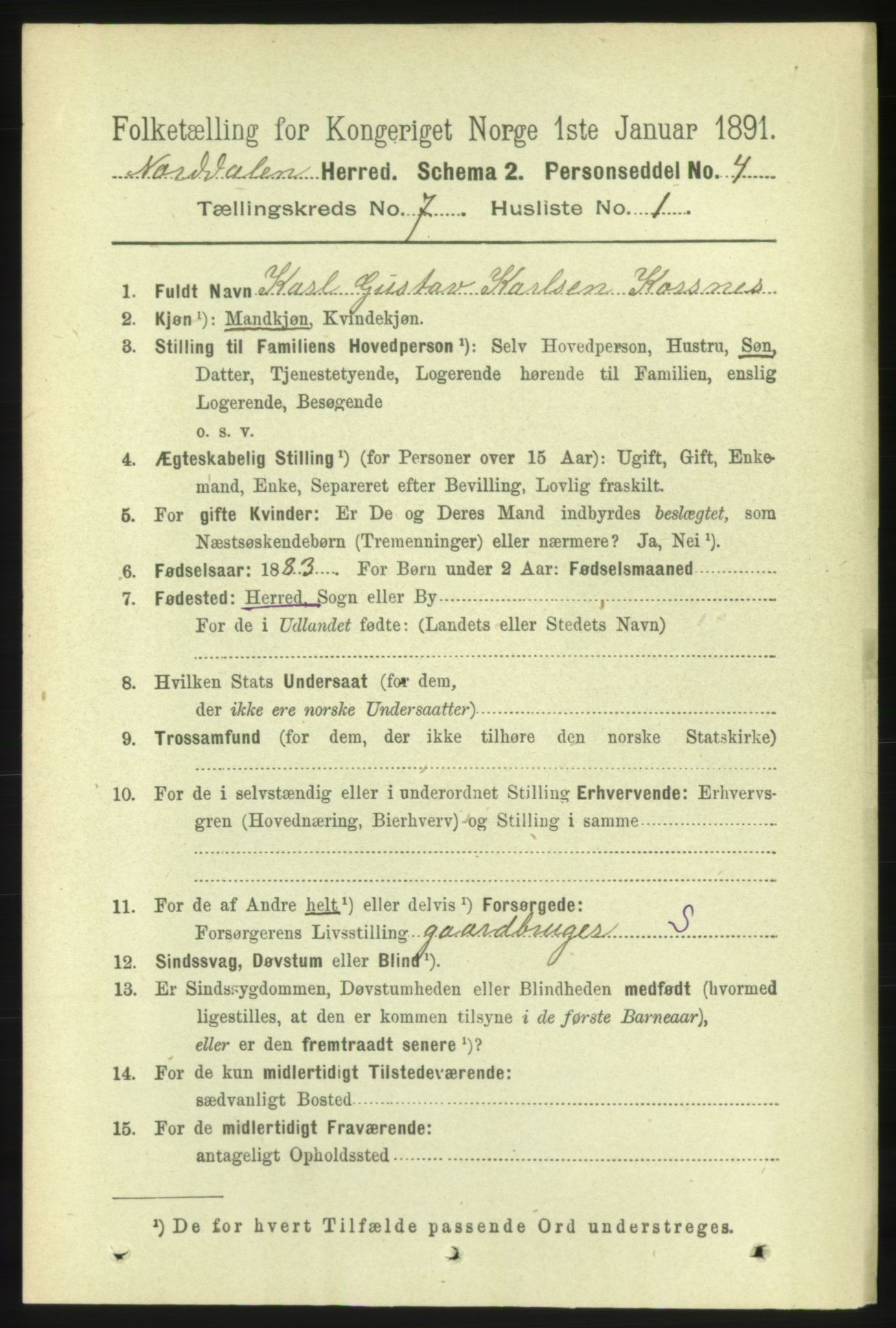 RA, 1891 census for 1524 Norddal, 1891, p. 1316