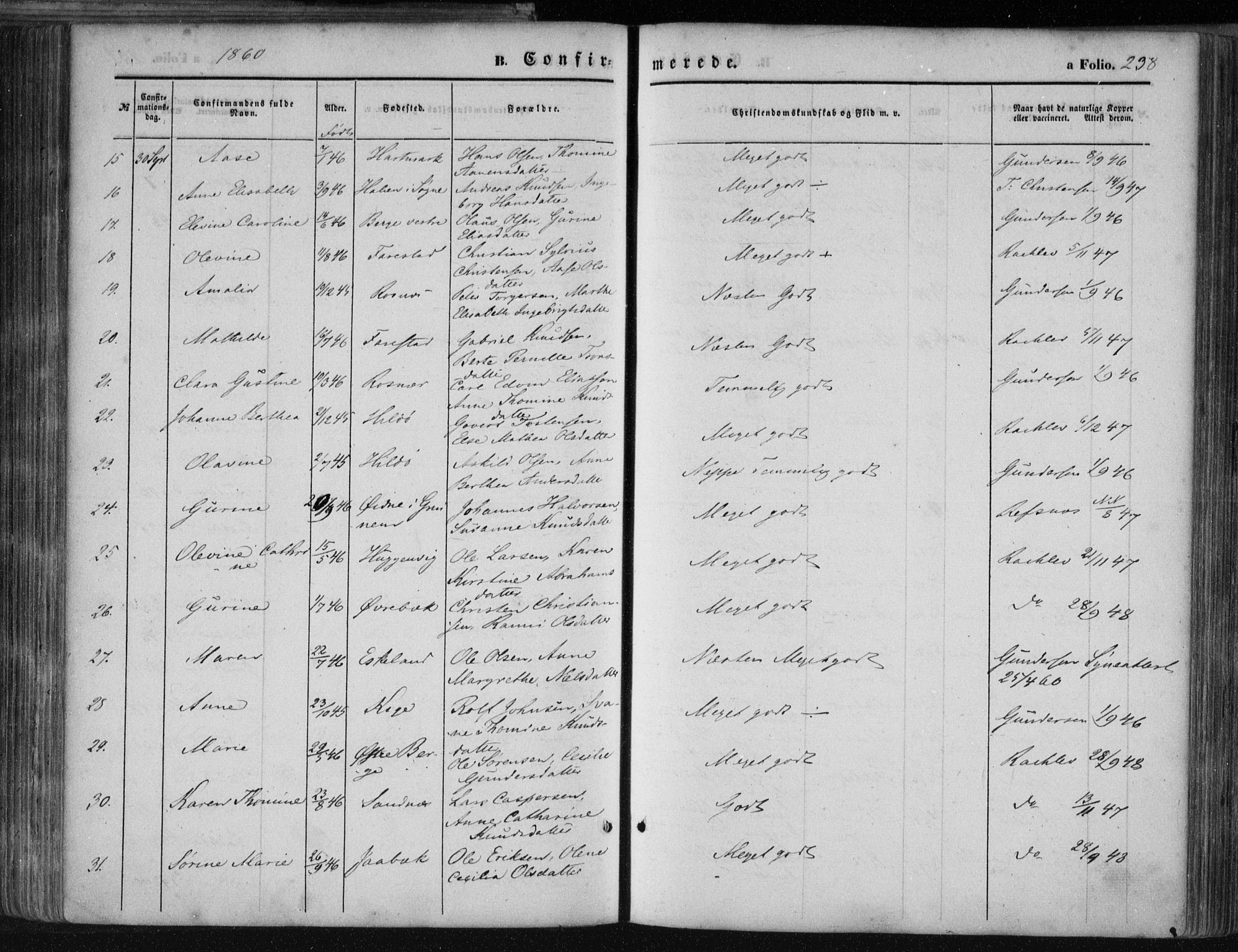 Mandal sokneprestkontor, AV/SAK-1111-0030/F/Fa/Faa/L0014: Parish register (official) no. A 14, 1859-1872, p. 238