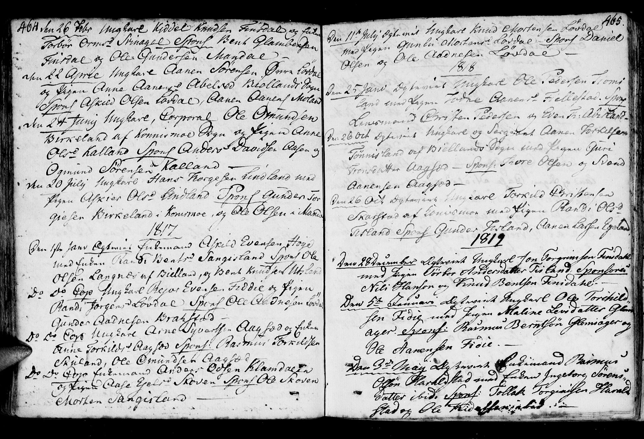 Holum sokneprestkontor, AV/SAK-1111-0022/F/Fa/Fab/L0004: Parish register (official) no. A 4, 1774-1847, p. 464-465