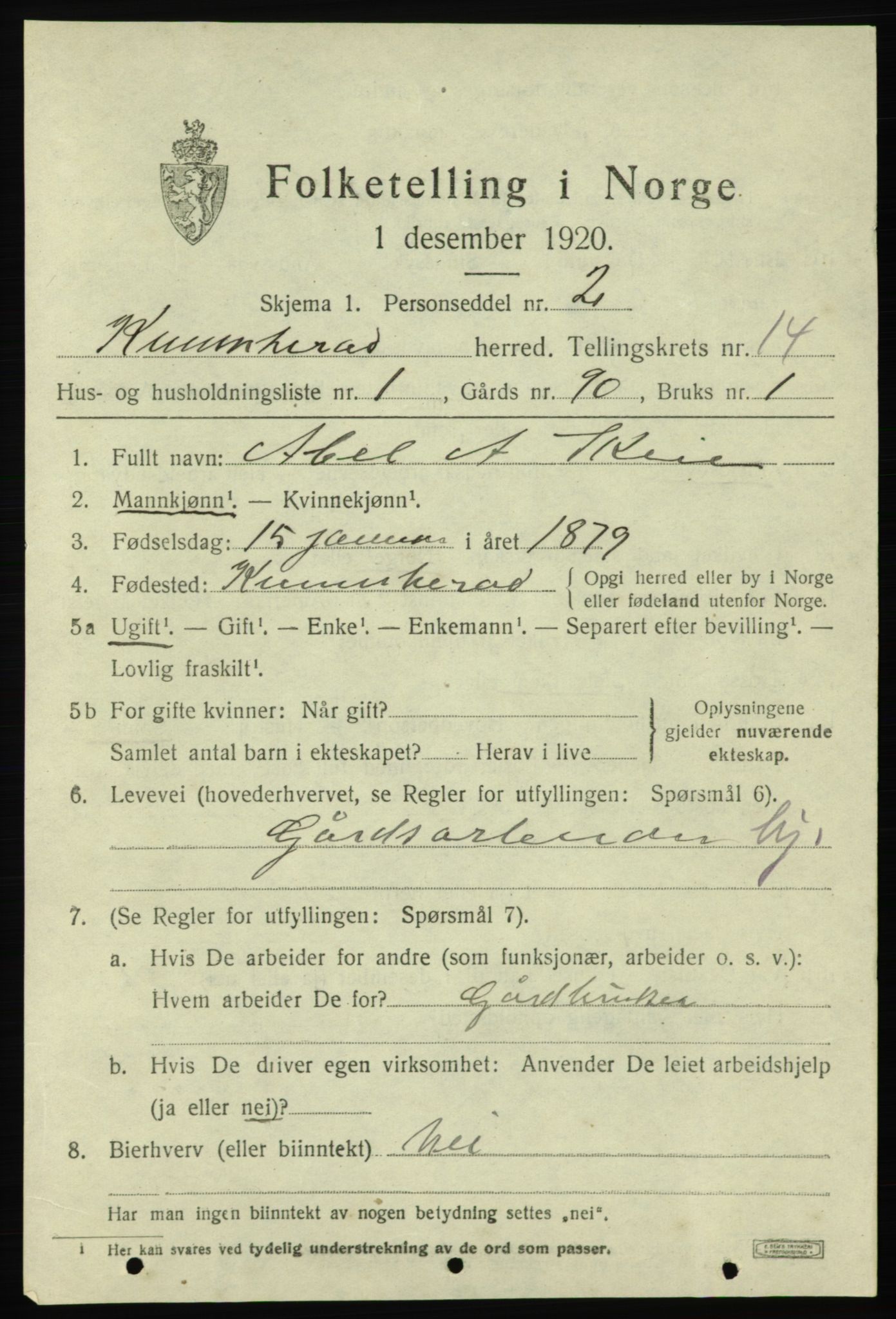 SAB, 1920 census for Kvinnherad, 1920, p. 8792