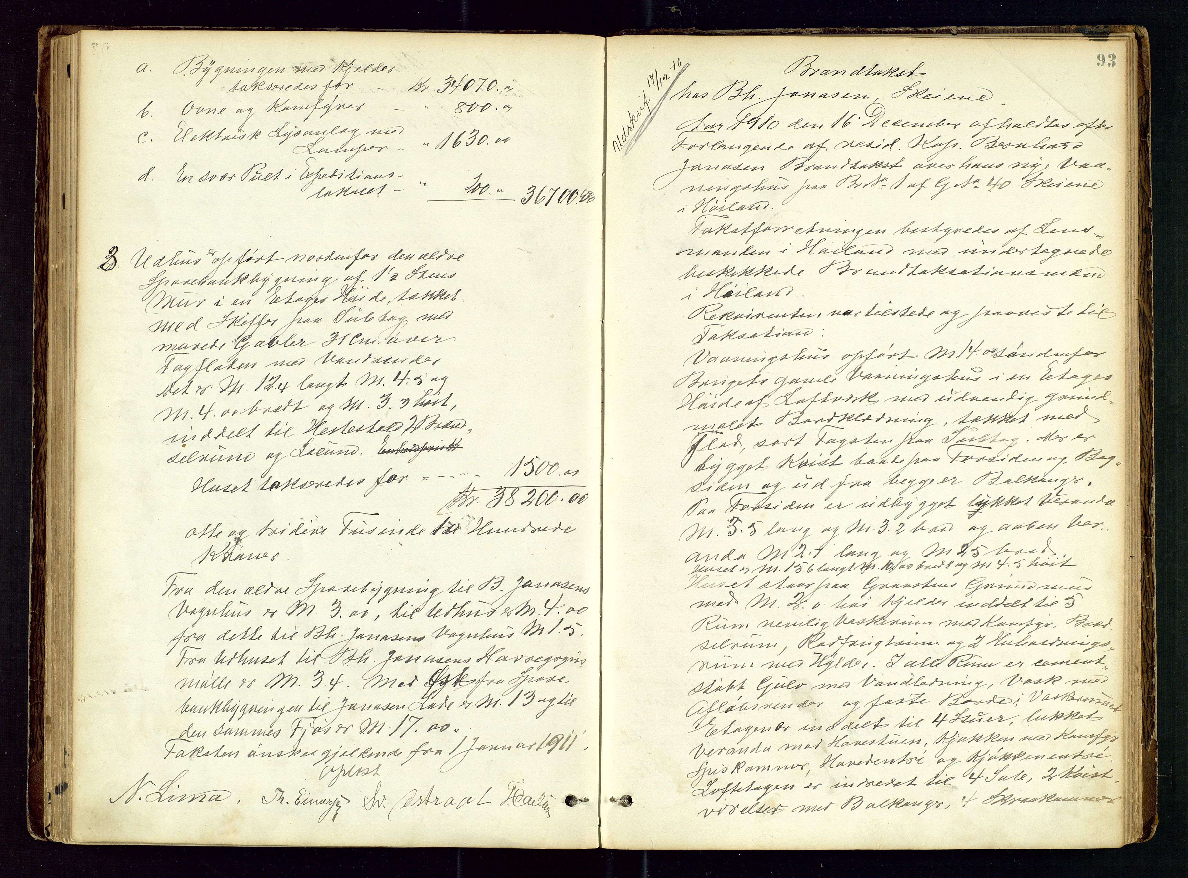 Høyland/Sandnes lensmannskontor, AV/SAST-A-100166/Goa/L0002: "Brandtaxtprotokol for Landafdelingen i Høiland", 1880-1917, p. 92b-93a