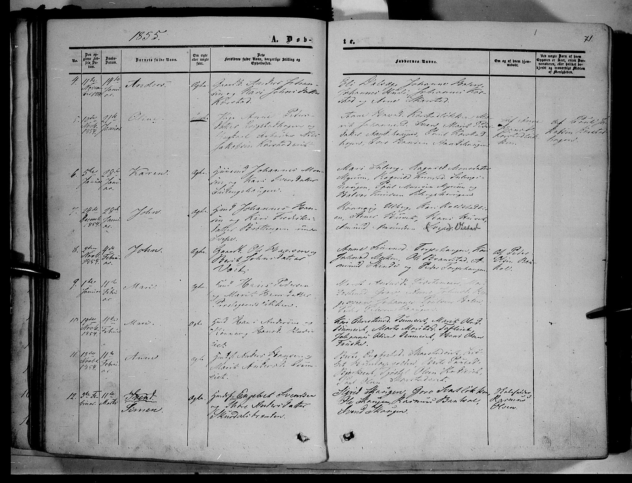 Sør-Fron prestekontor, AV/SAH-PREST-010/H/Ha/Haa/L0001: Parish register (official) no. 1, 1849-1863, p. 71