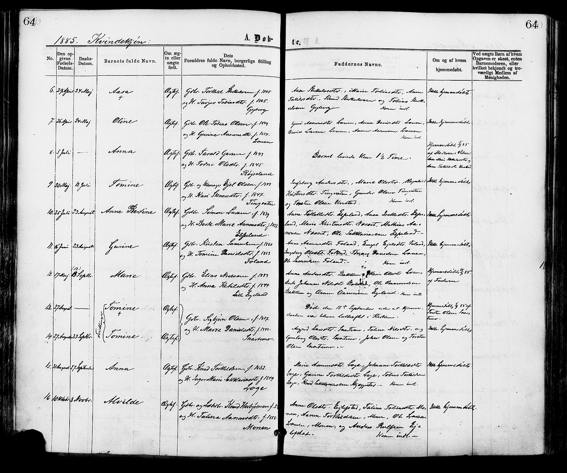 Hægebostad sokneprestkontor, AV/SAK-1111-0024/F/Fa/Faa/L0005: Parish register (official) no. A 5, 1864-1886, p. 64