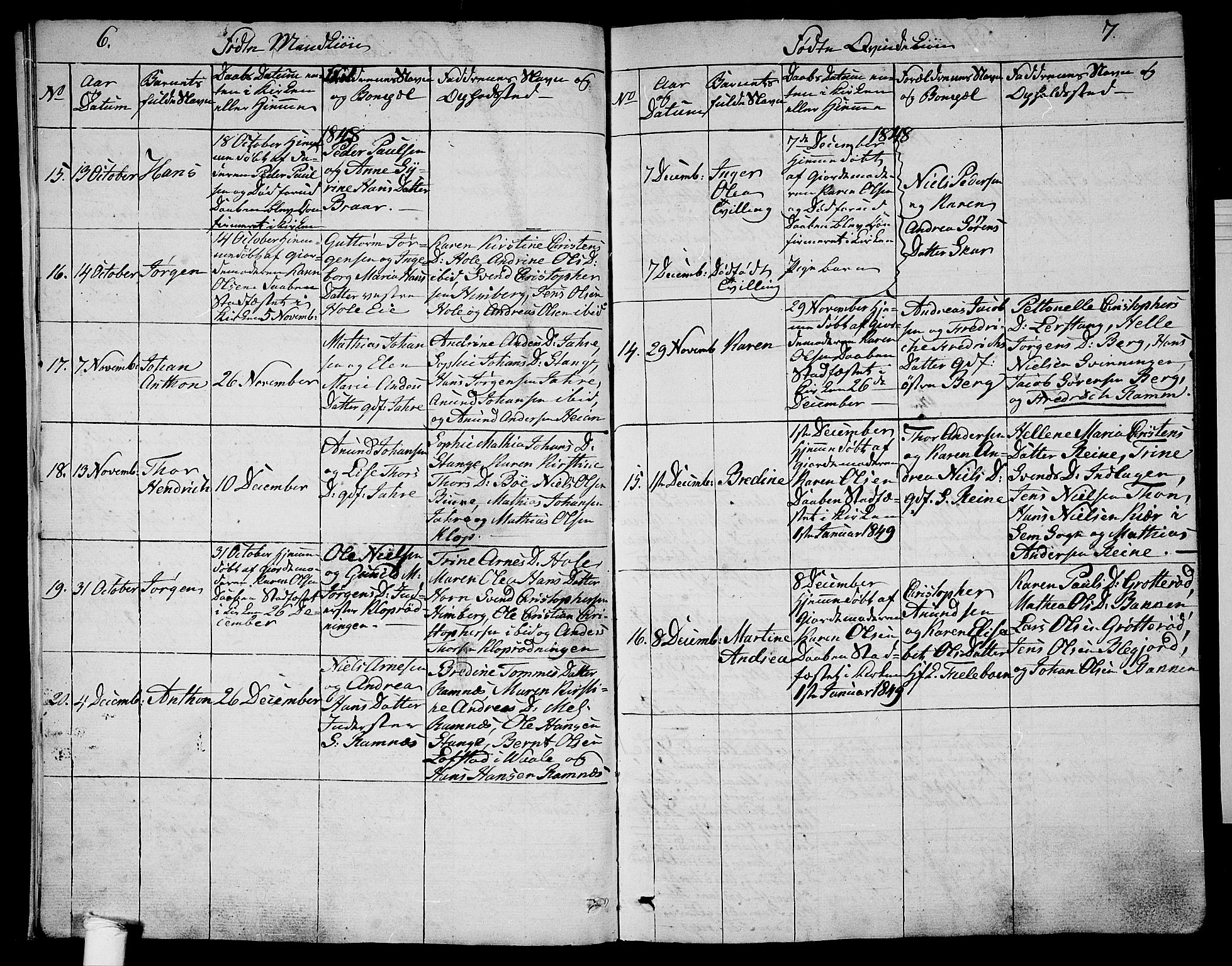 Ramnes kirkebøker, SAKO/A-314/G/Ga/L0002: Parish register (copy) no. I 2, 1848-1870, p. 6-7