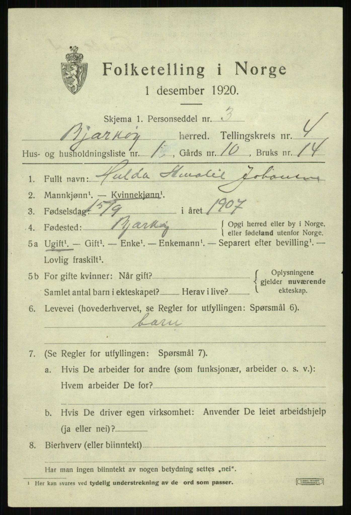 SATØ, 1920 census for Bjarkøy, 1920, p. 2029