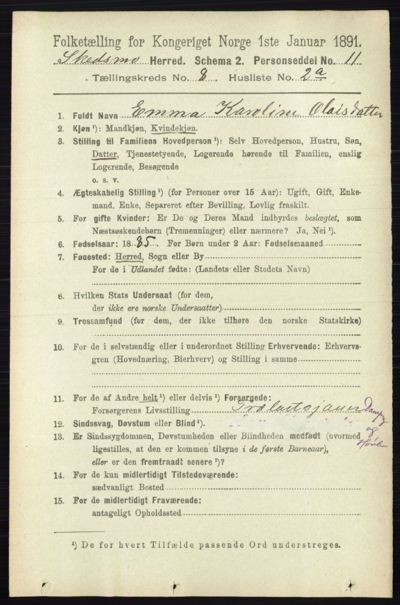 RA, 1891 census for 0231 Skedsmo, 1891, p. 3939