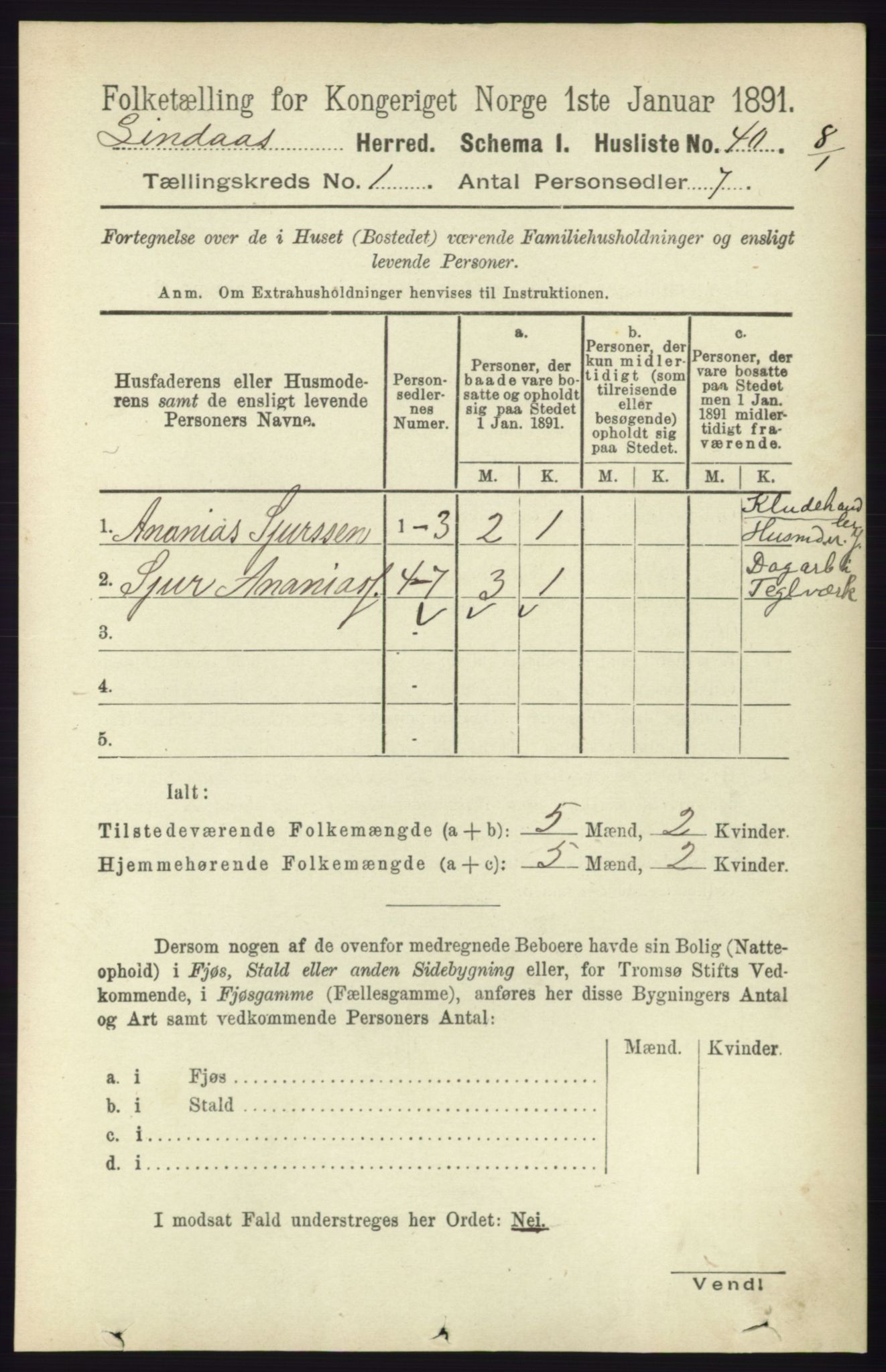 RA, 1891 census for 1263 Lindås, 1891, p. 86