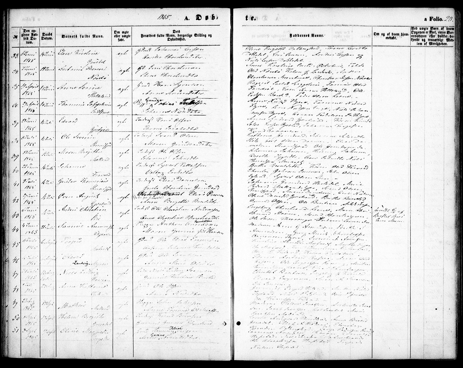 Hommedal sokneprestkontor, AV/SAK-1111-0023/F/Fa/Fab/L0005: Parish register (official) no. A 5, 1861-1877, p. 20