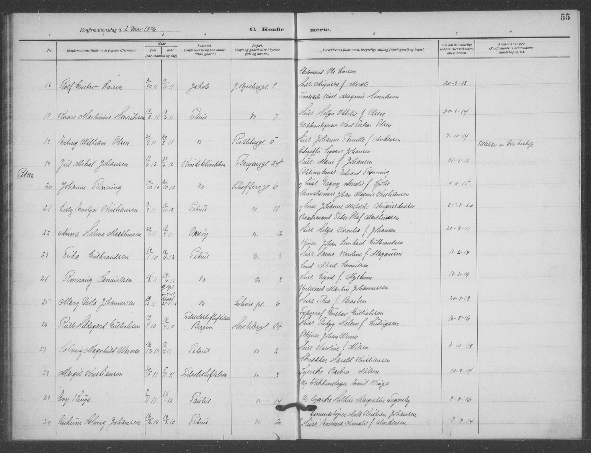 Matteus prestekontor Kirkebøker, SAO/A-10870/F/Fa/L0002: Parish register (official) no. 2, 1917-1938, p. 55