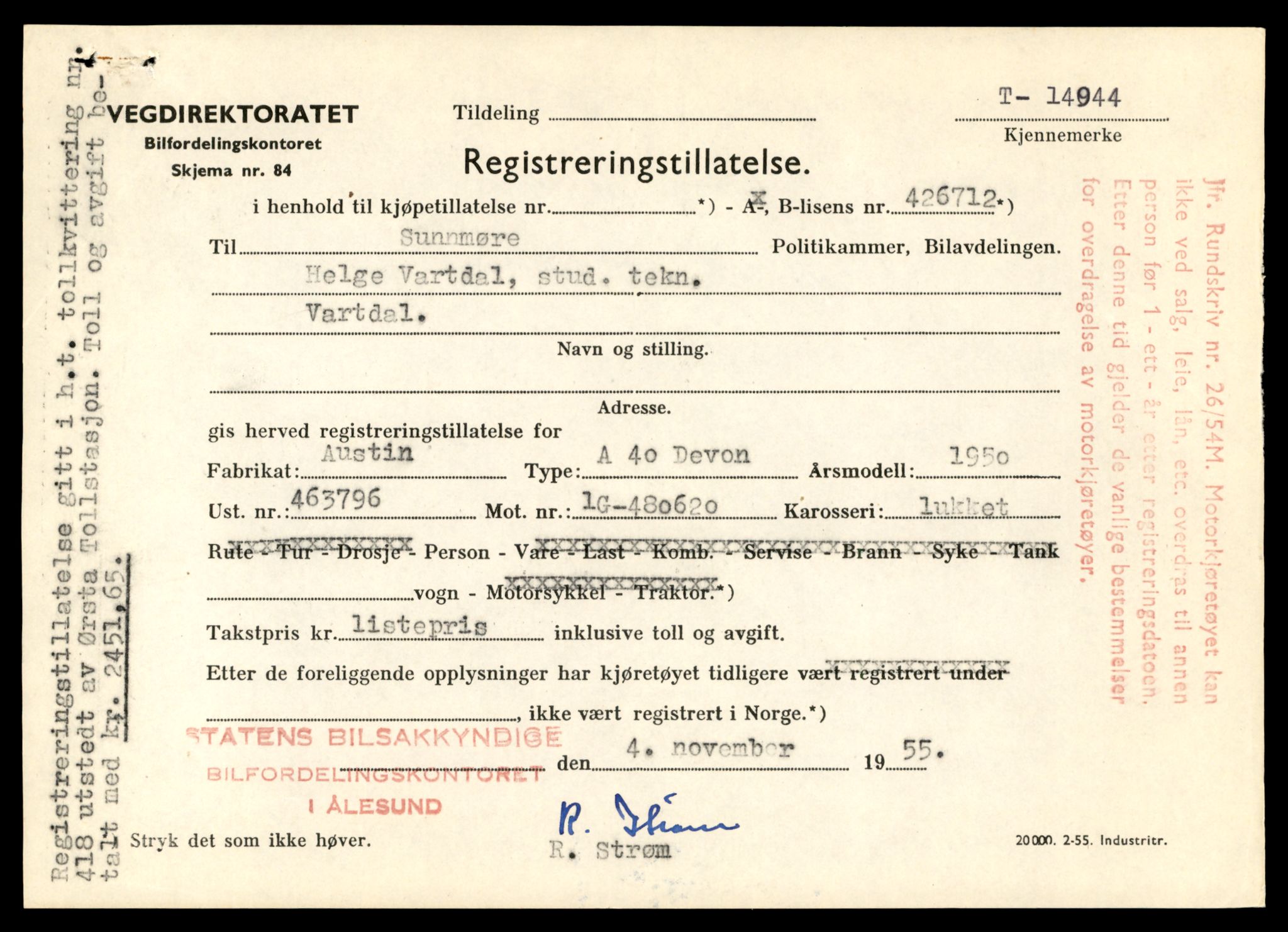Møre og Romsdal vegkontor - Ålesund trafikkstasjon, AV/SAT-A-4099/F/Fe/L0049: Registreringskort for kjøretøy T 14864 - T 18613, 1927-1998, p. 1863