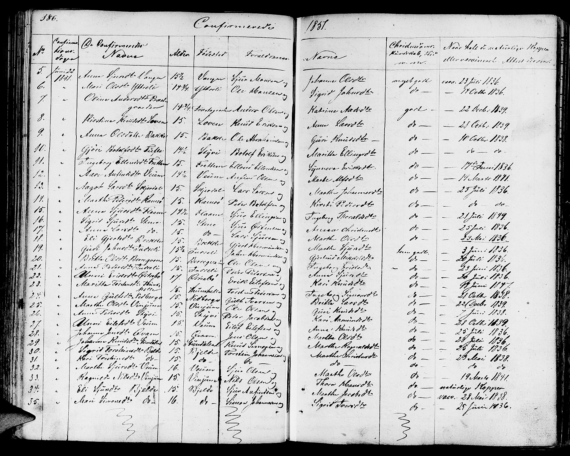 Aurland sokneprestembete, SAB/A-99937/H/Ha/Haa/L0006: Parish register (official) no. A 6, 1821-1859, p. 186