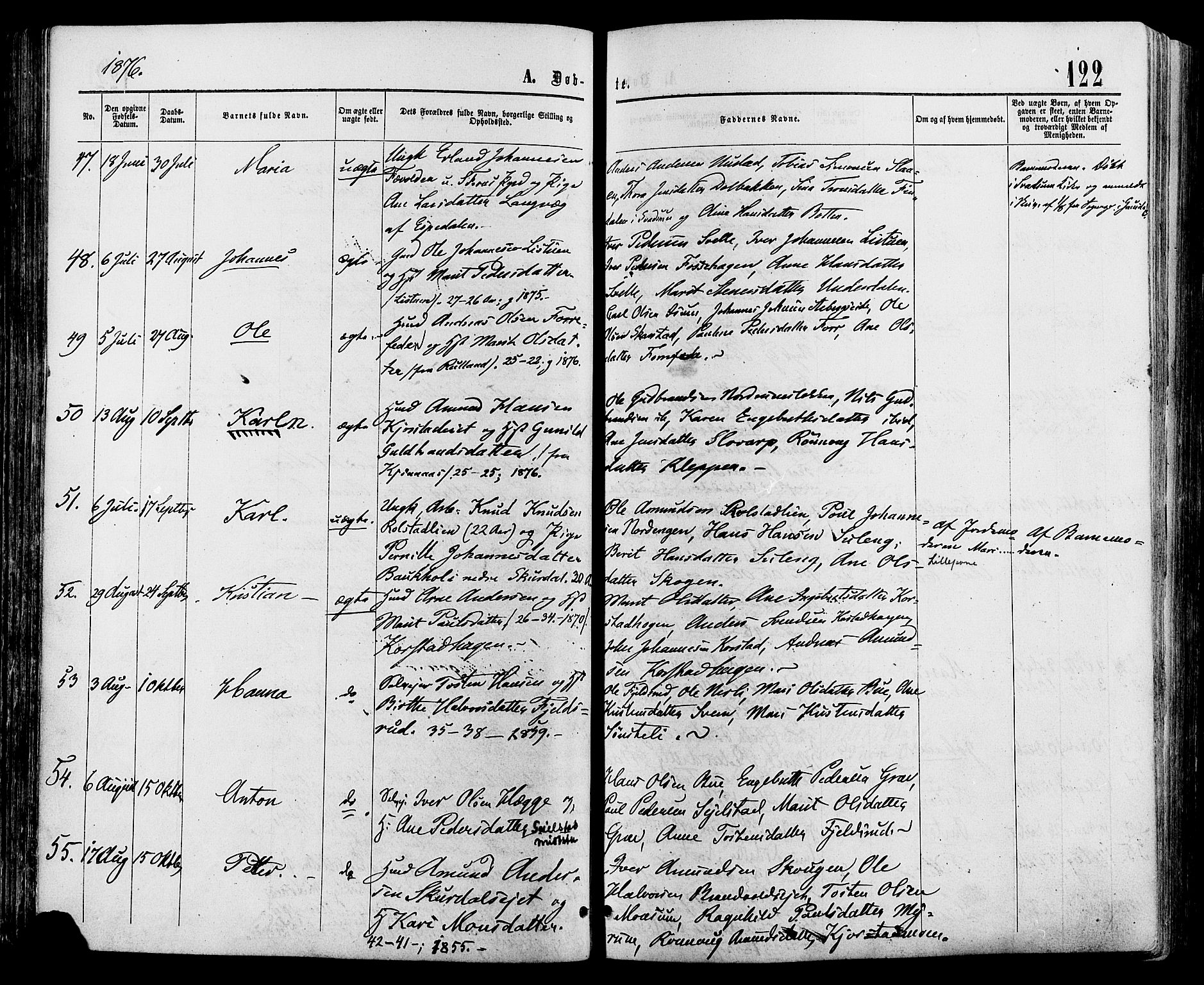 Sør-Fron prestekontor, AV/SAH-PREST-010/H/Ha/Haa/L0002: Parish register (official) no. 2, 1864-1880, p. 122