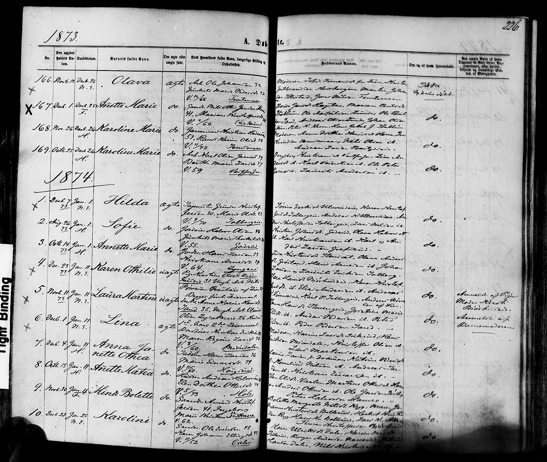 Eiker kirkebøker, AV/SAKO-A-4/F/Fa/L0017: Parish register (official) no. I 17, 1869-1877, p. 226