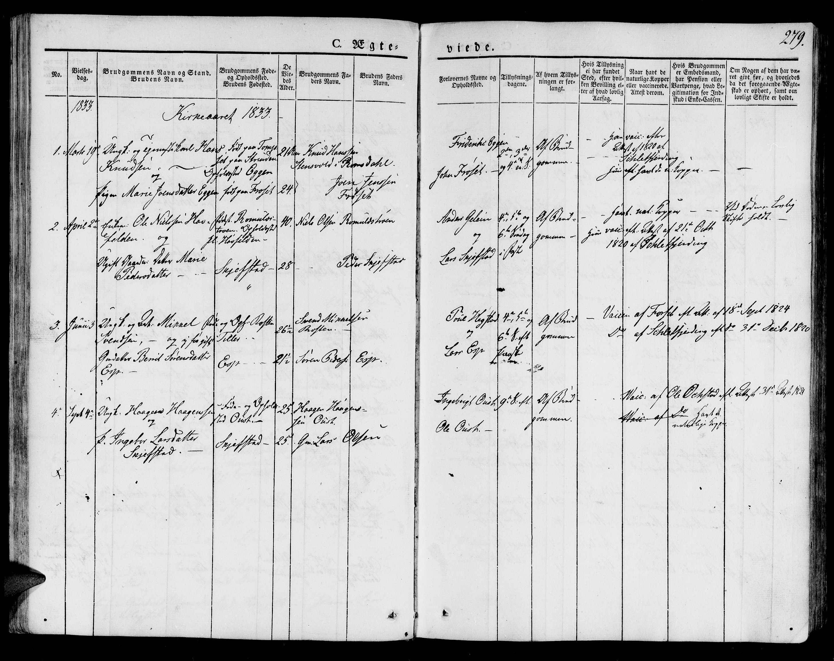 Ministerialprotokoller, klokkerbøker og fødselsregistre - Sør-Trøndelag, SAT/A-1456/691/L1071: Parish register (official) no. 691A05 /2, 1826-1841, p. 279