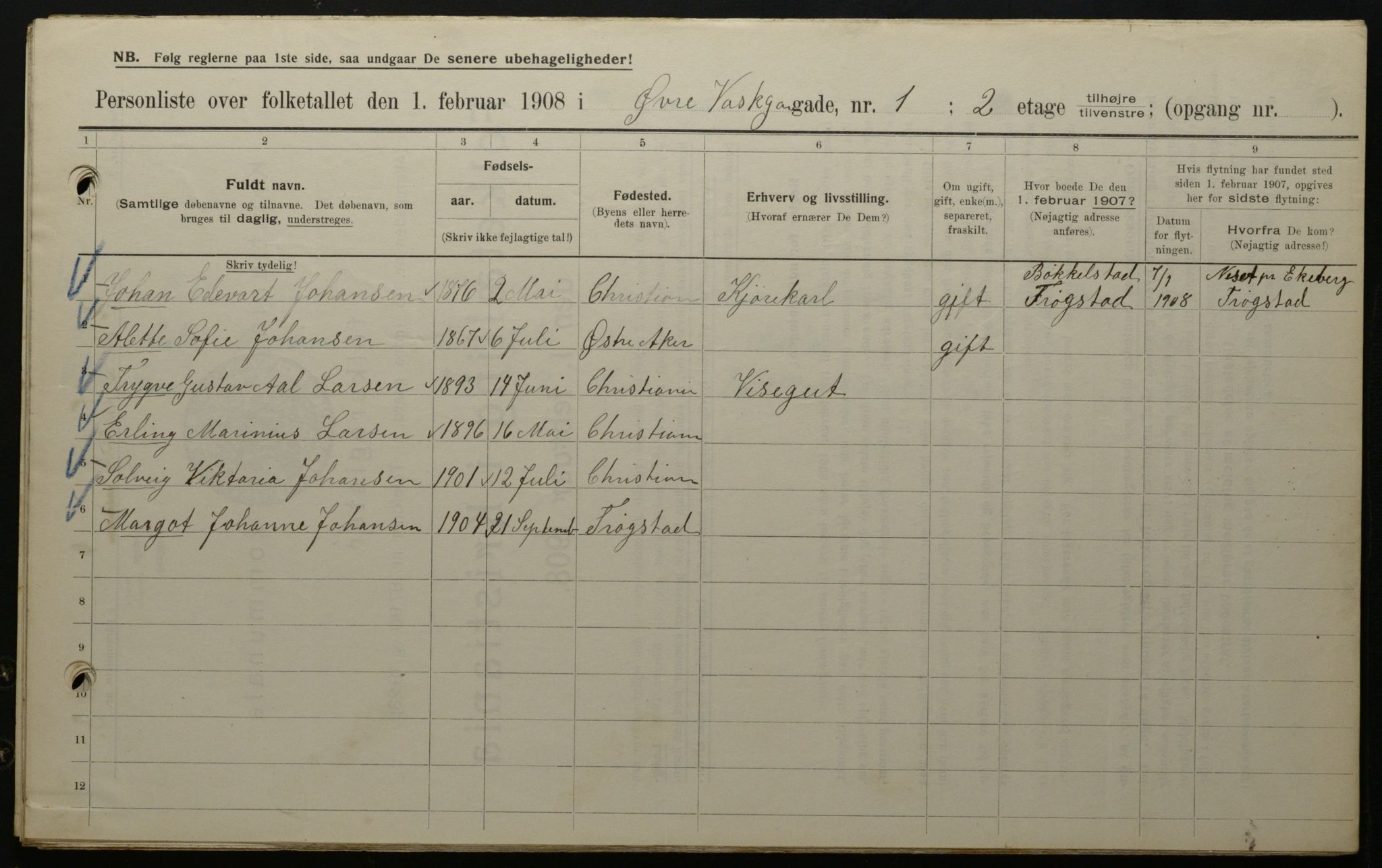 OBA, Municipal Census 1908 for Kristiania, 1908, p. 116735