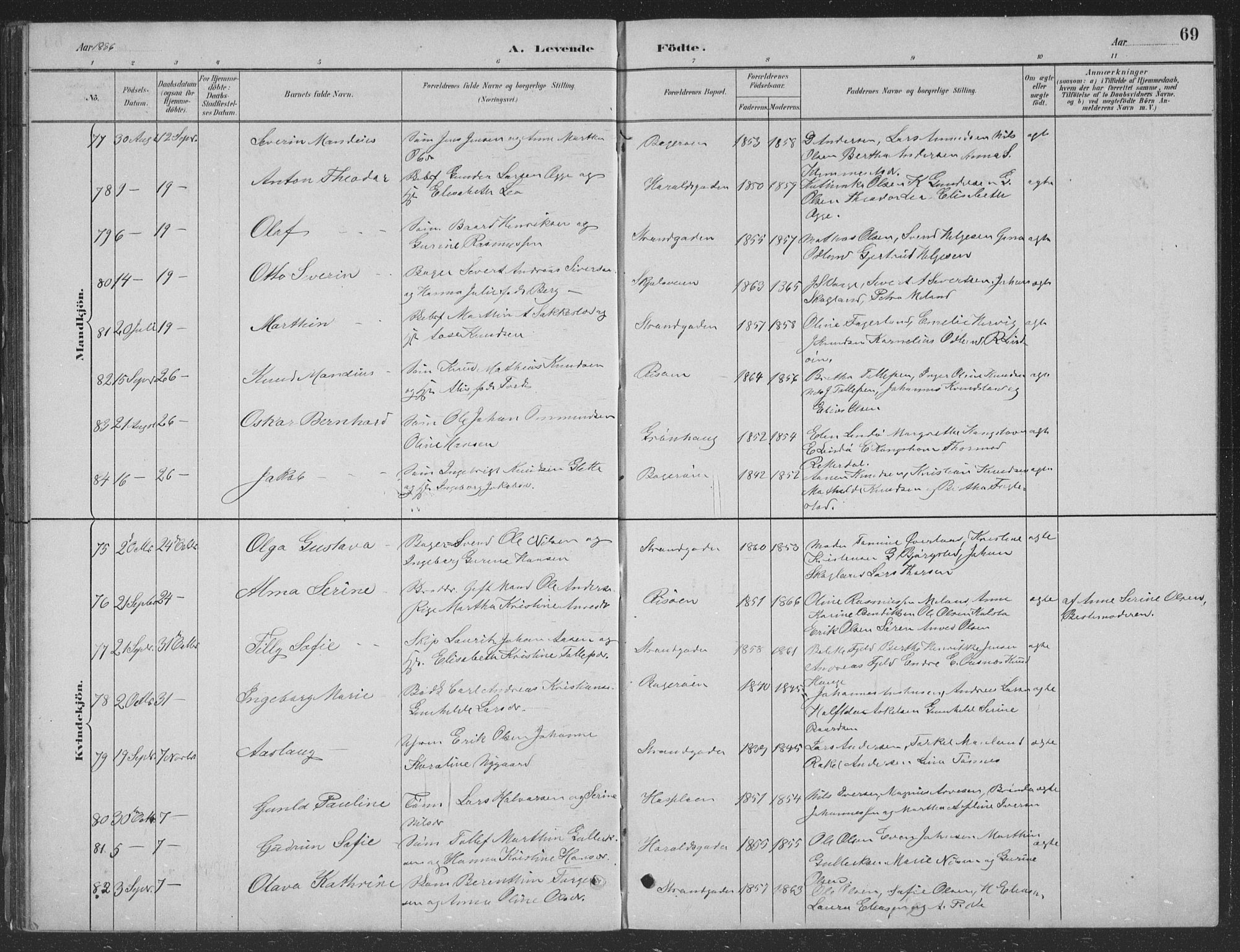 Haugesund sokneprestkontor, SAST/A -101863/H/Ha/Hab/L0002: Parish register (copy) no. B 2, 1881-1894, p. 69