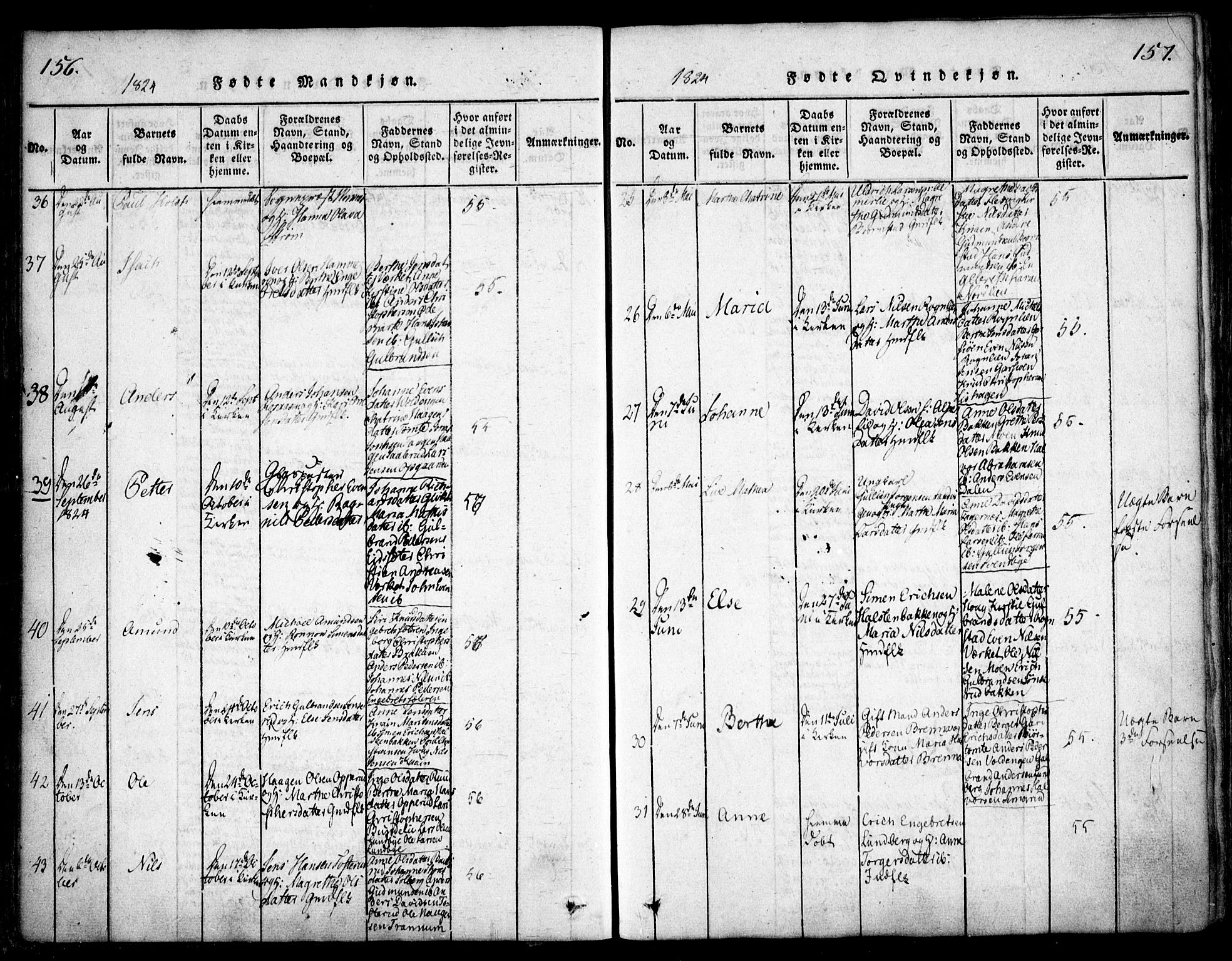 Hurdal prestekontor Kirkebøker, AV/SAO-A-10889/F/Fa/L0003: Parish register (official) no. I 3, 1815-1828, p. 156-157