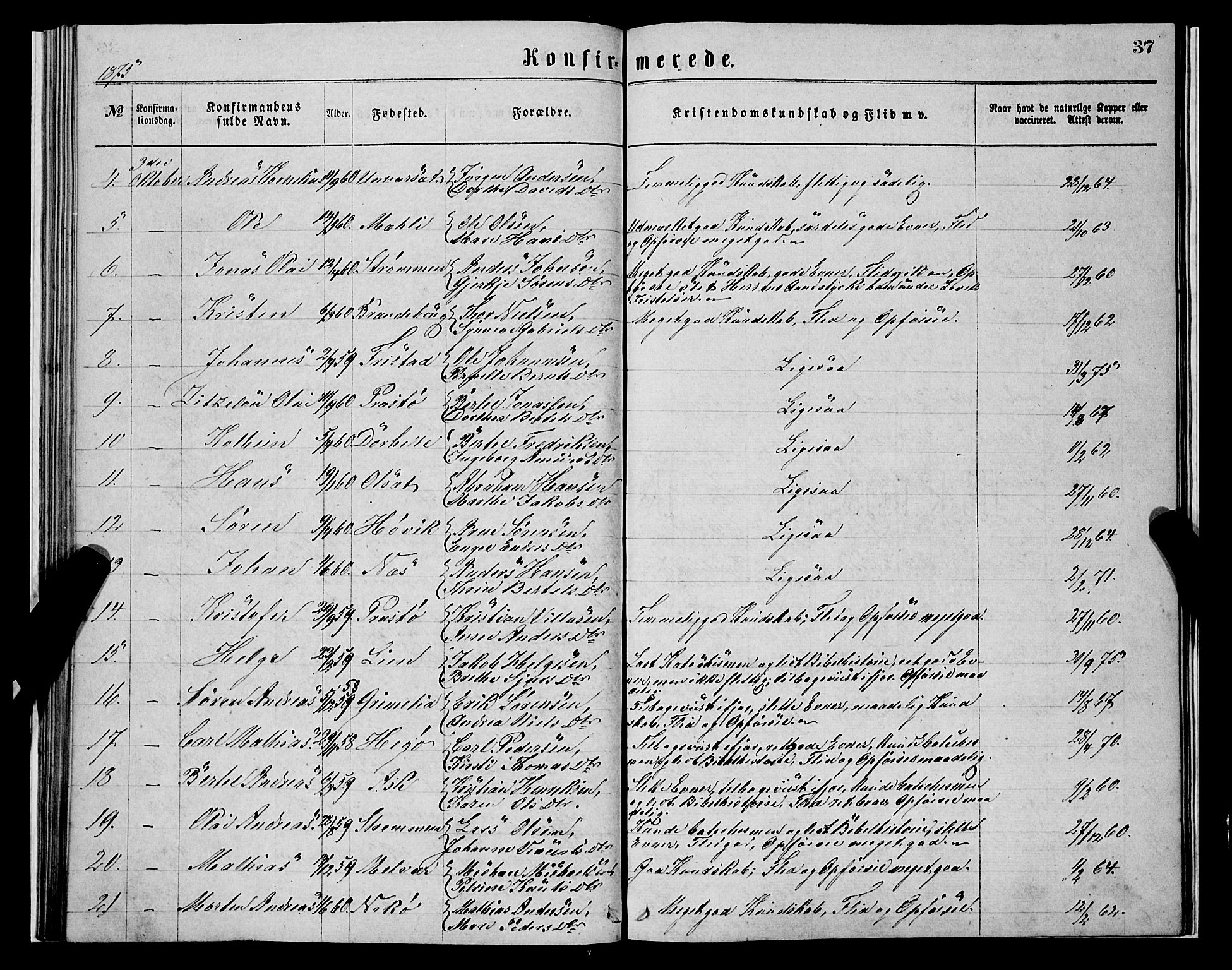 Askvoll sokneprestembete, AV/SAB-A-79501/H/Haa/Haaa/L0013: Parish register (official) no. A 13, 1865-1878, p. 37