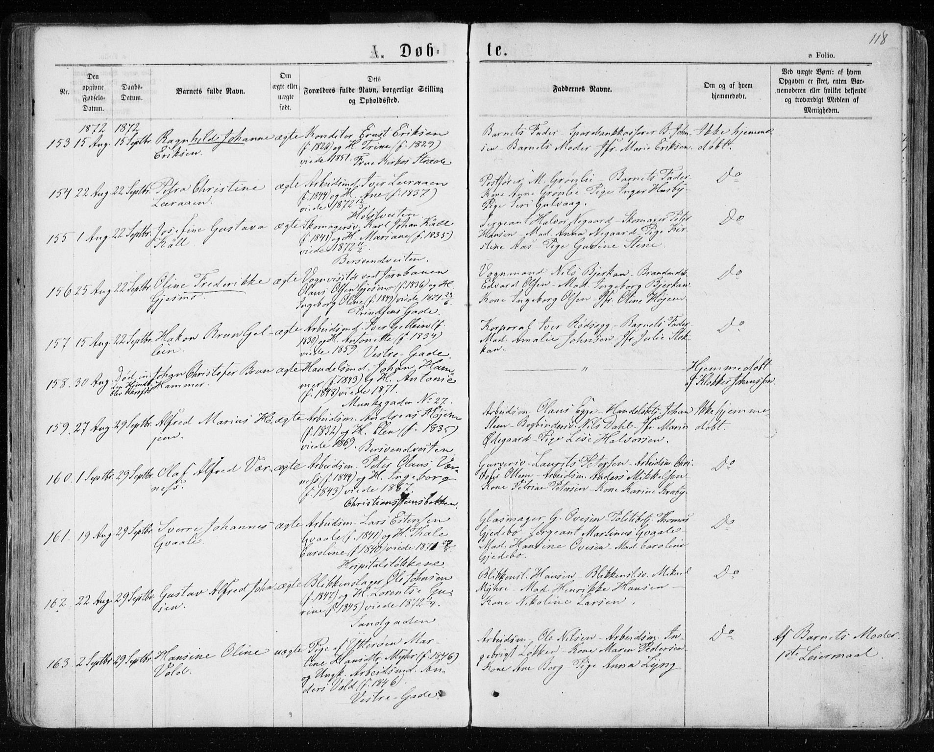 Ministerialprotokoller, klokkerbøker og fødselsregistre - Sør-Trøndelag, SAT/A-1456/601/L0054: Parish register (official) no. 601A22, 1866-1877, p. 118