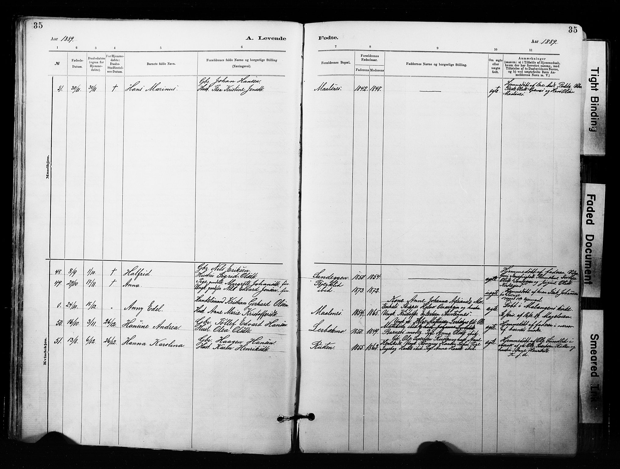 Målselv sokneprestembete, AV/SATØ-S-1311/G/Ga/Gaa/L0007kirke: Parish register (official) no. 7, 1884-1903, p. 35