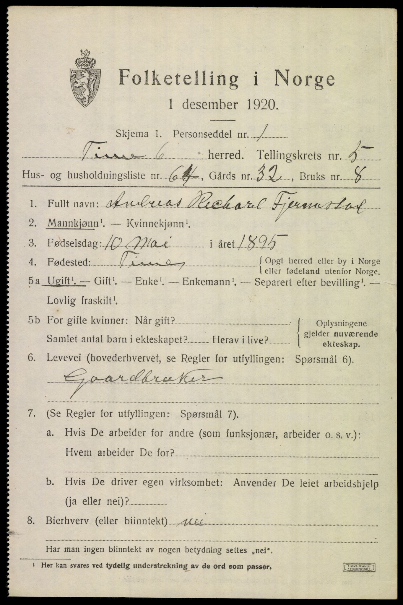 SAST, 1920 census for Time, 1920, p. 6963