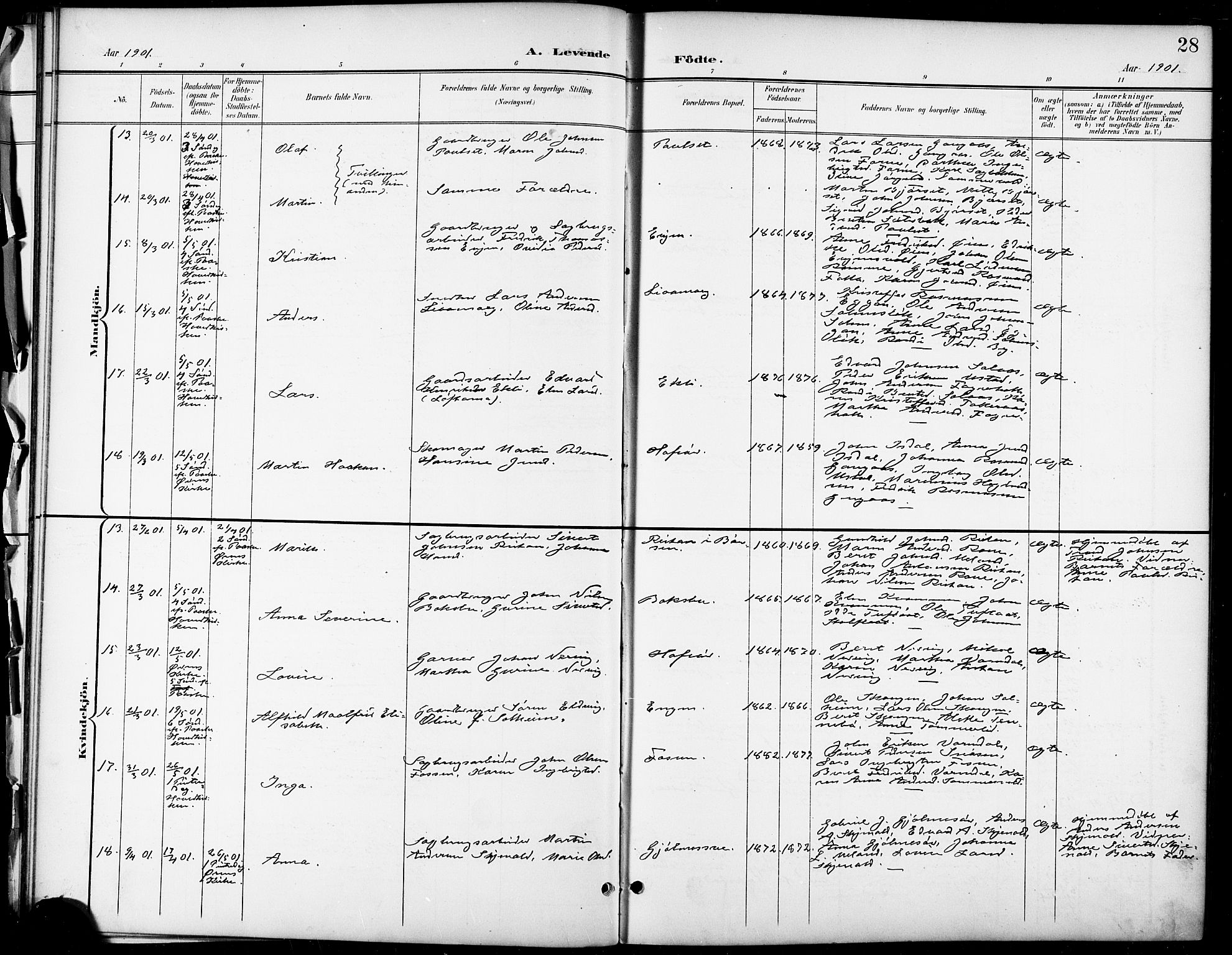 Ministerialprotokoller, klokkerbøker og fødselsregistre - Sør-Trøndelag, AV/SAT-A-1456/668/L0819: Parish register (copy) no. 668C08, 1899-1912, p. 28