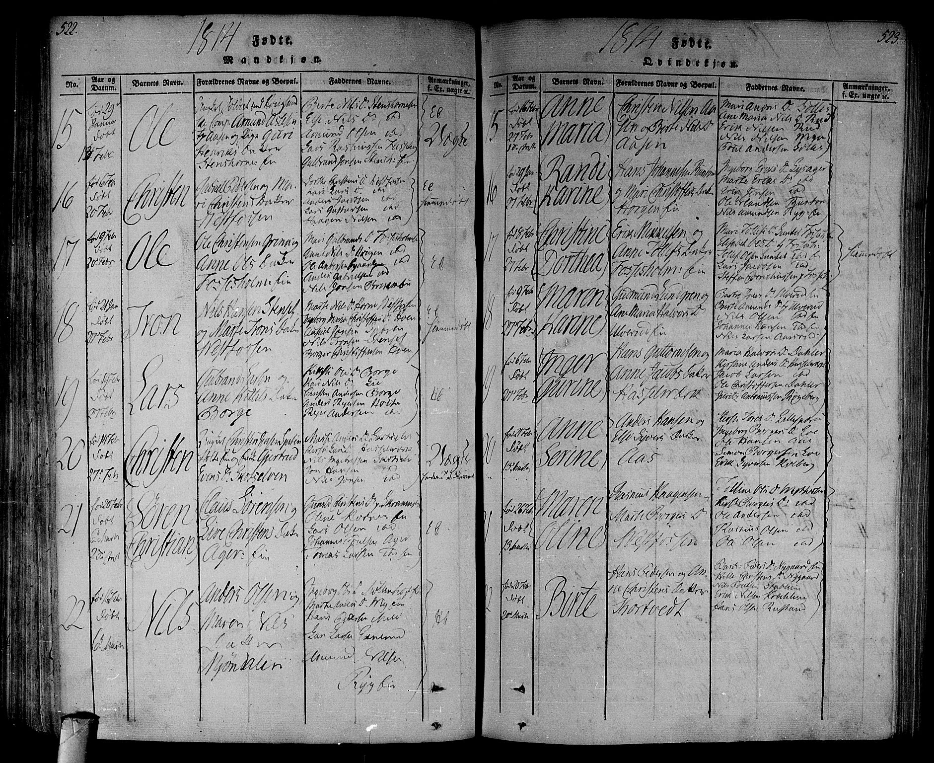 Eiker kirkebøker, SAKO/A-4/F/Fa/L0010: Parish register (official) no. I 10, 1806-1815, p. 522-523