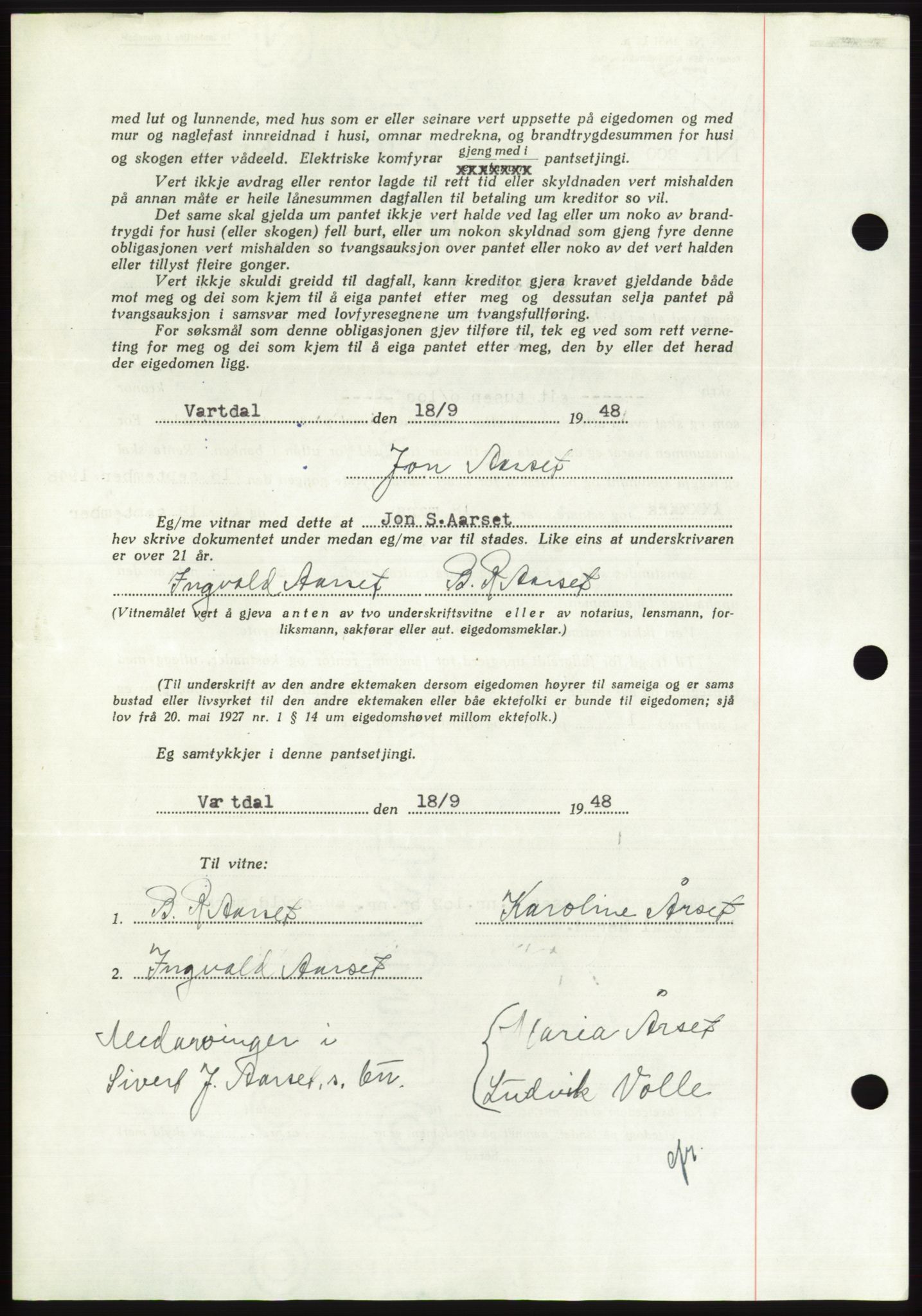 Søre Sunnmøre sorenskriveri, AV/SAT-A-4122/1/2/2C/L0116: Mortgage book no. 4B, 1948-1949, Diary no: : 1458/1948