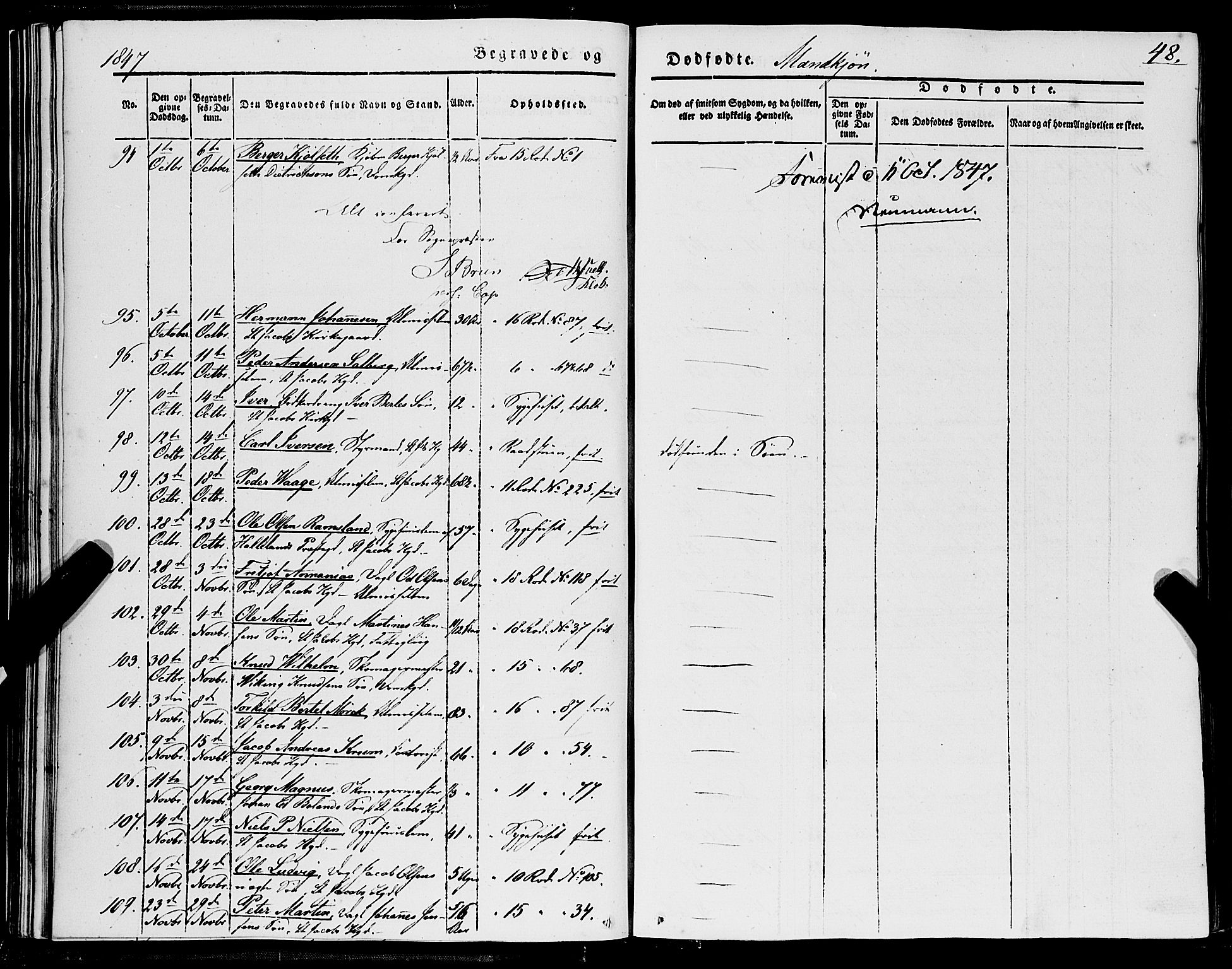 Domkirken sokneprestembete, AV/SAB-A-74801/H/Haa/L0040: Parish register (official) no. E 1, 1841-1853, p. 48