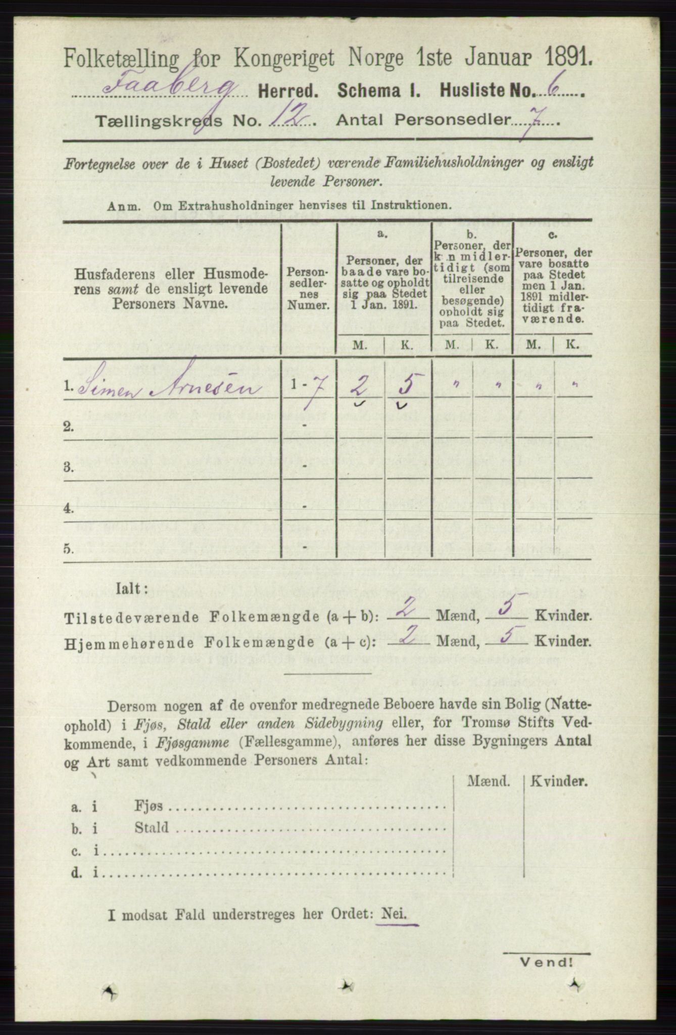 RA, 1891 census for 0524 Fåberg, 1891, p. 4698