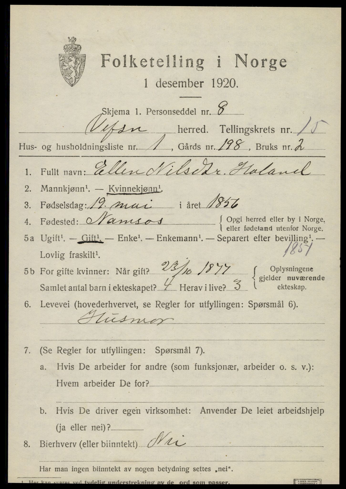 SAT, 1920 census for Vefsn, 1920, p. 11705