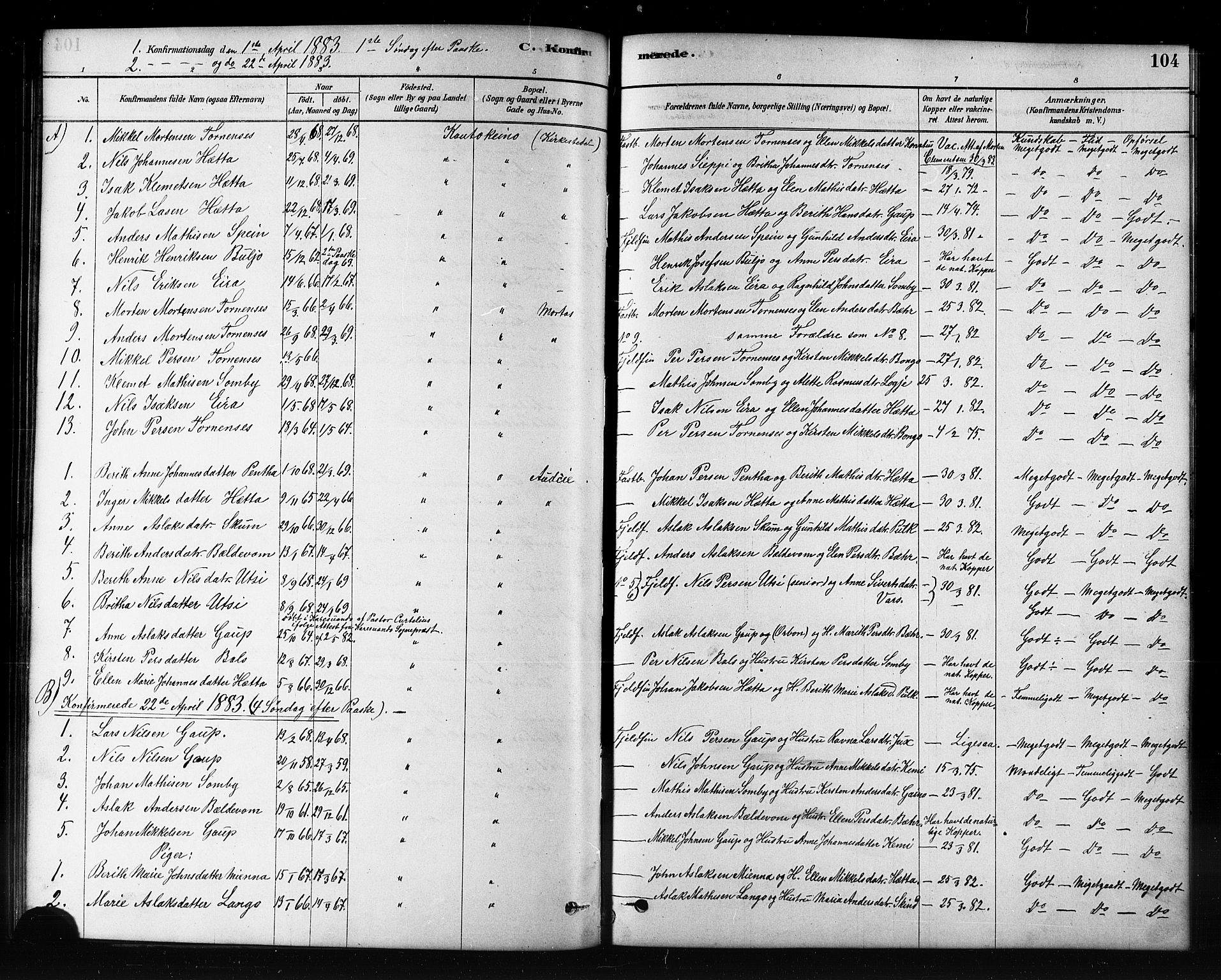 Kautokeino sokneprestembete, SATØ/S-1340/H/Hb/L0002.klokk: Parish register (copy) no. 2, 1877-1896, p. 104