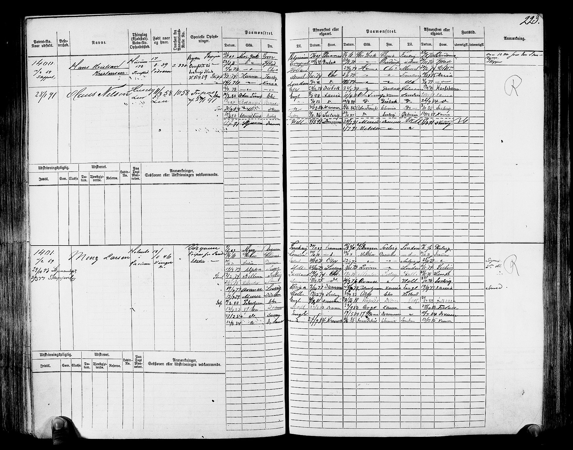 Drammen innrulleringsdistrikt, AV/SAKO-A-781/F/Fc/L0002: Hovedrulle, 1869, p. 229