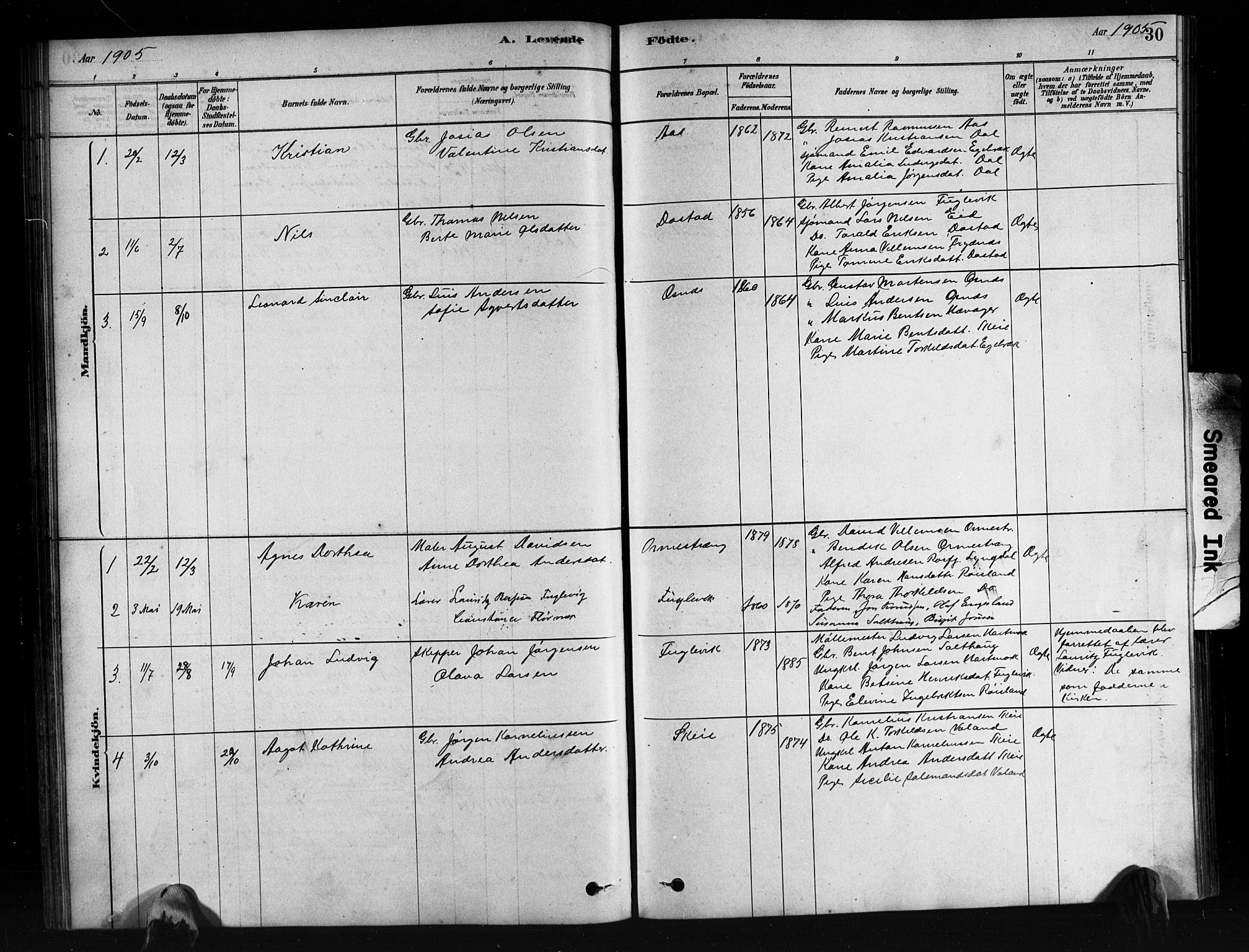 Mandal sokneprestkontor, SAK/1111-0030/F/Fb/Fbb/L0004: Parish register (copy) no. B 4, 1878-1913, p. 30