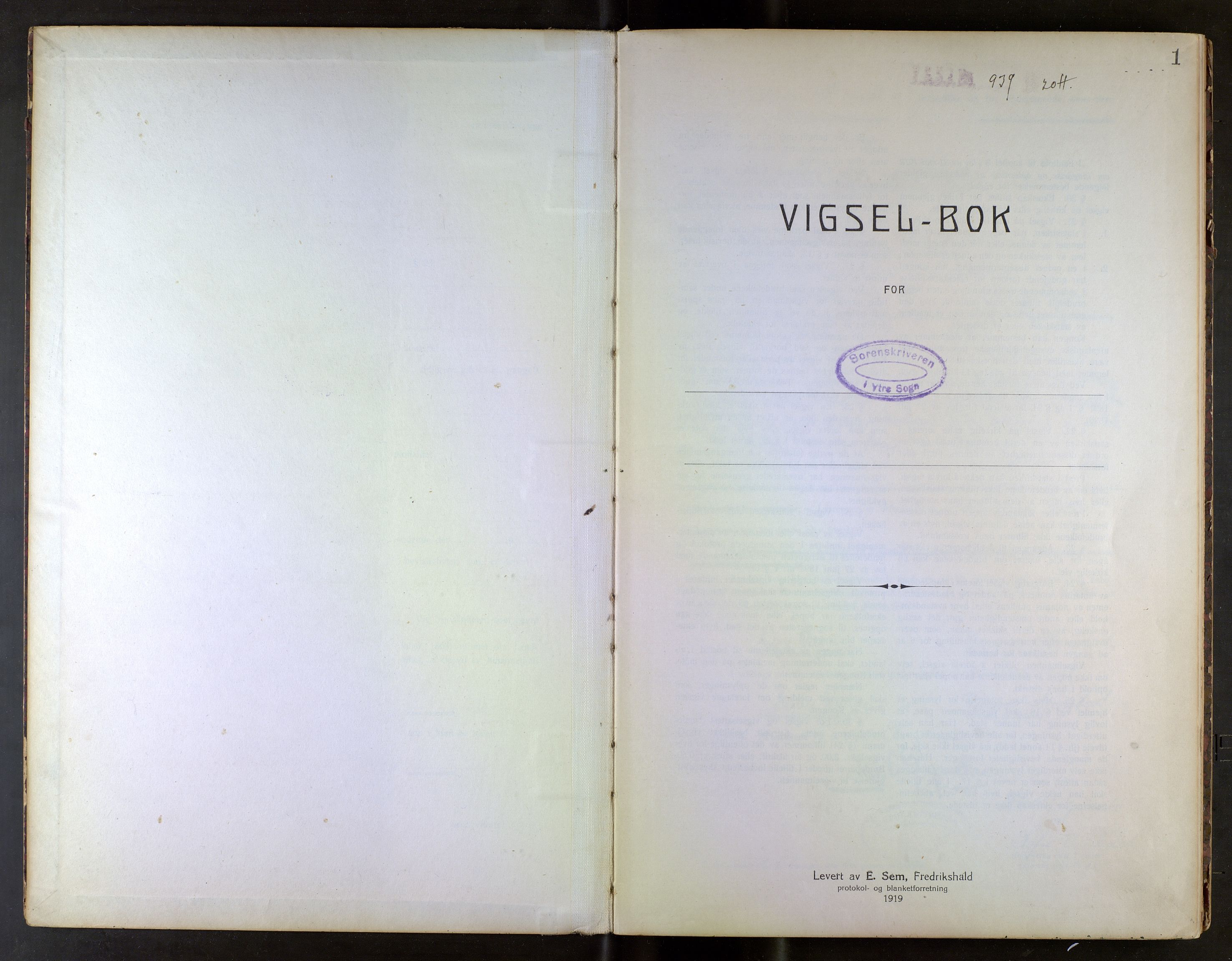 Ytre Sogn tingrett, SAB/A-2601/1/M/Mc/L0001: Vigselsbok, 1920-1969, p. 1
