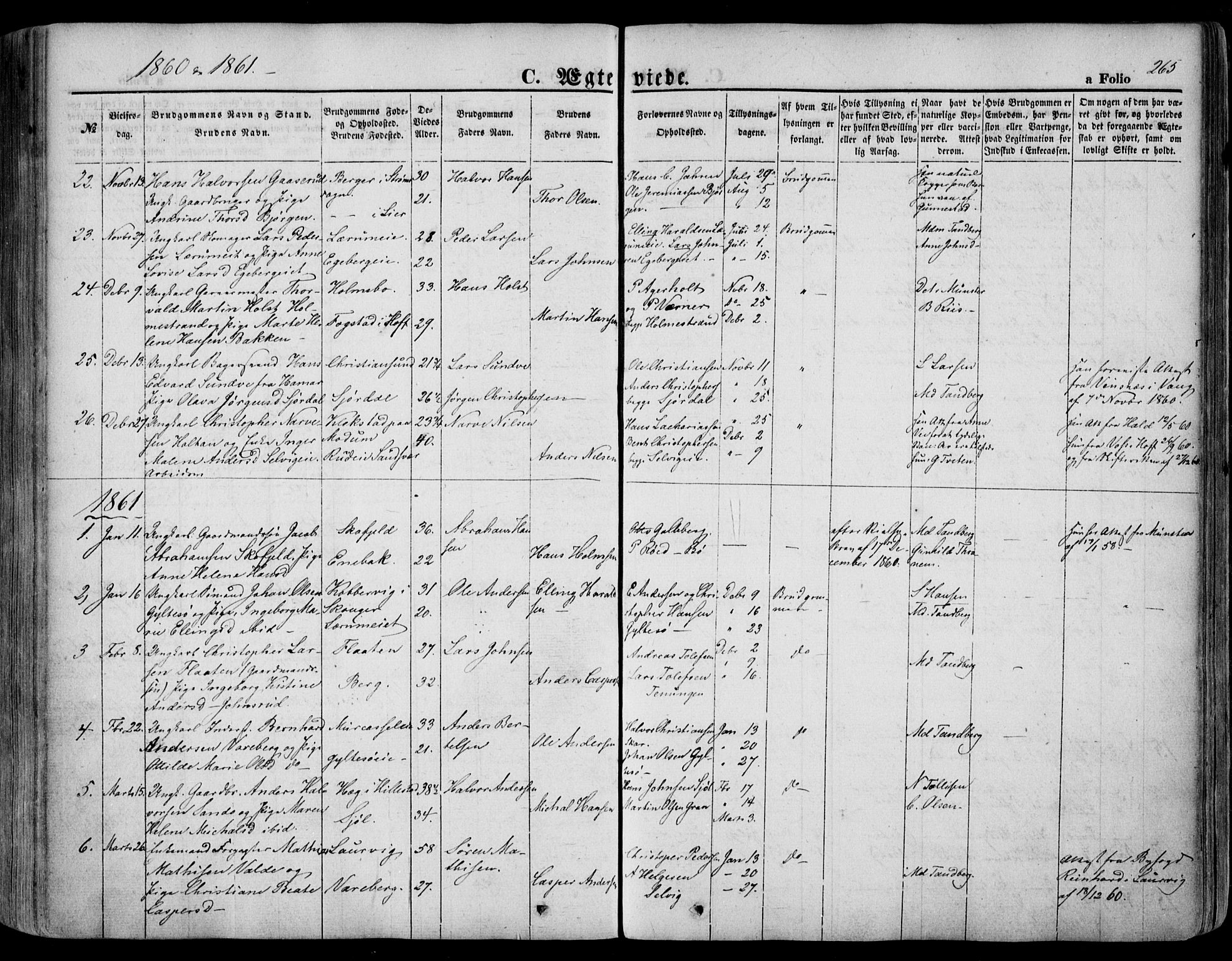 Sande Kirkebøker, SAKO/A-53/F/Fa/L0004: Parish register (official) no. 4, 1847-1864, p. 265