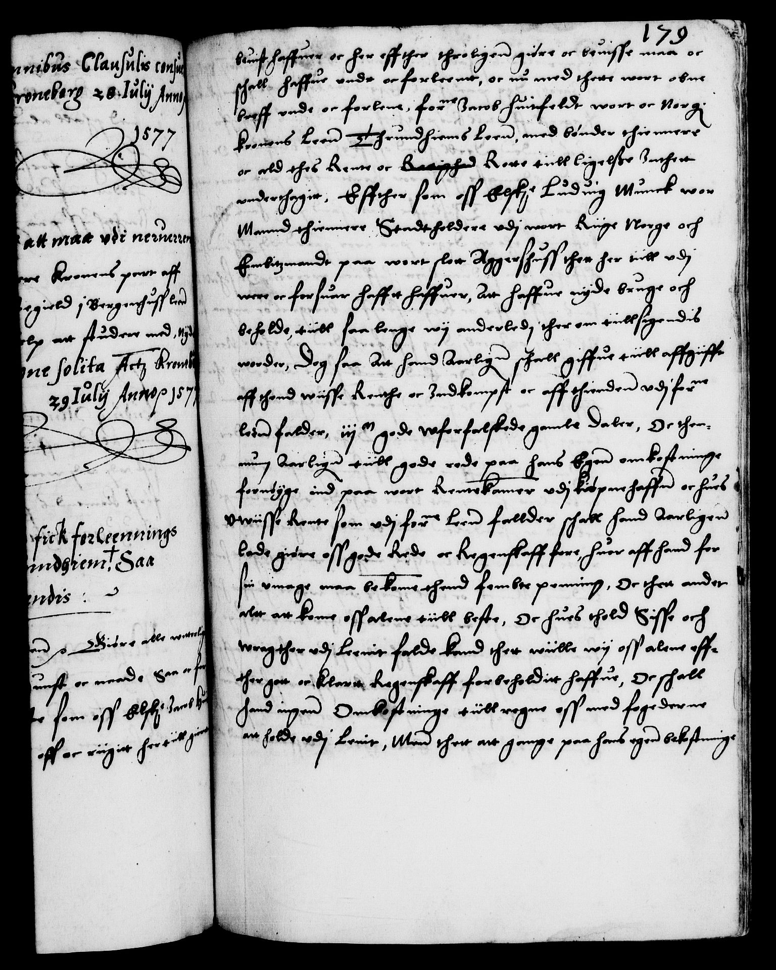Danske Kanselli 1572-1799, RA/EA-3023/F/Fc/Fca/Fcaa/L0001: Norske registre (mikrofilm), 1572-1588, p. 179a