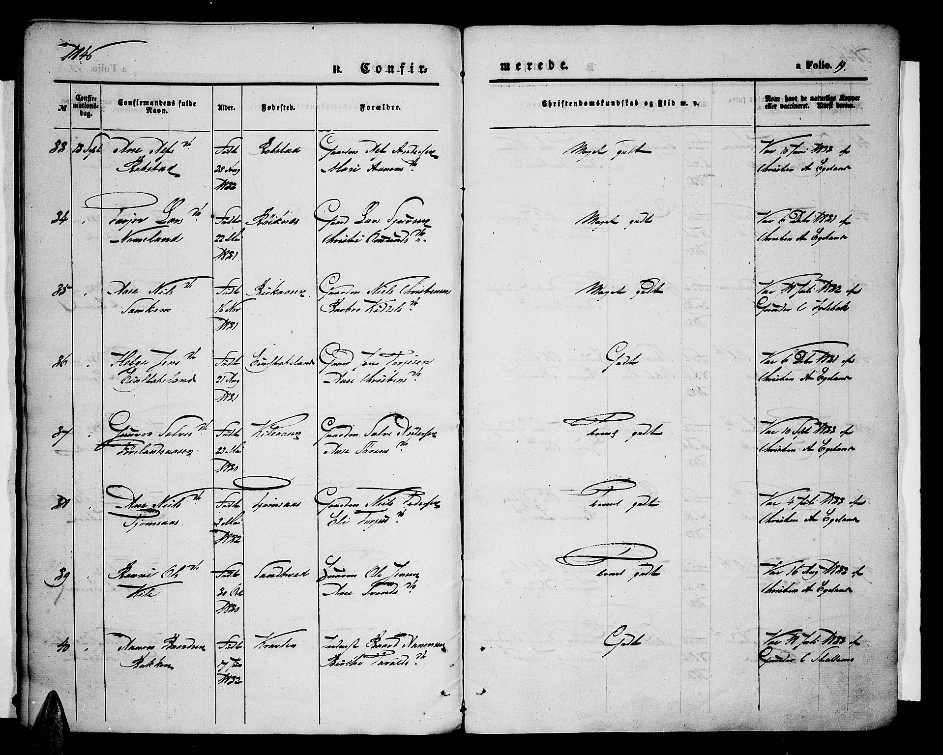 Vennesla sokneprestkontor, AV/SAK-1111-0045/Fa/Fac/L0005: Parish register (official) no. A 5, 1844-1855, p. 19