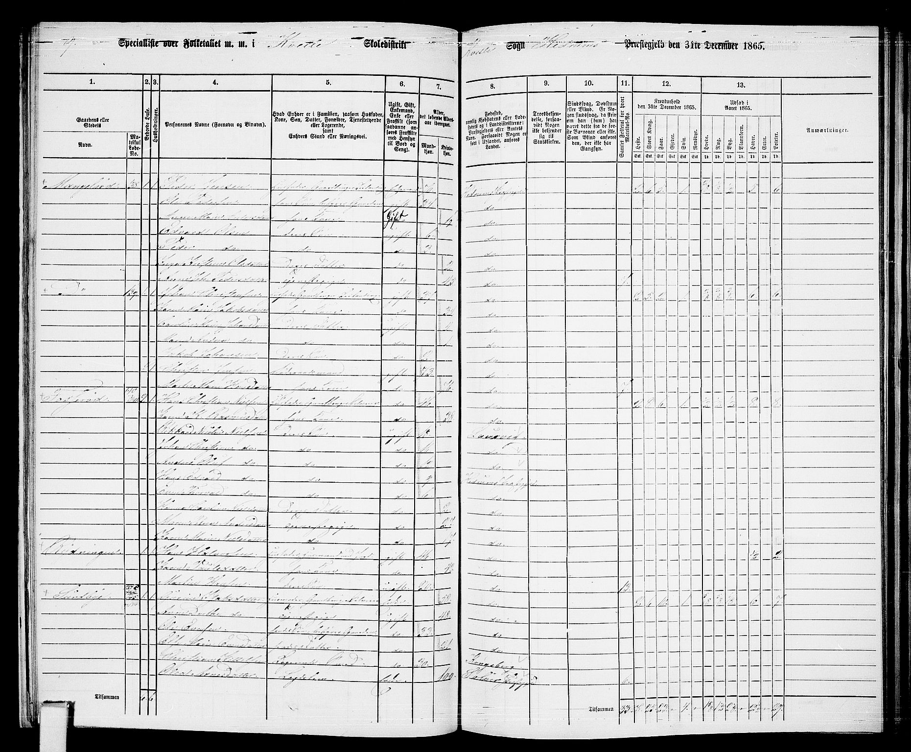 RA, 1865 census for Hedrum, 1865, p. 119