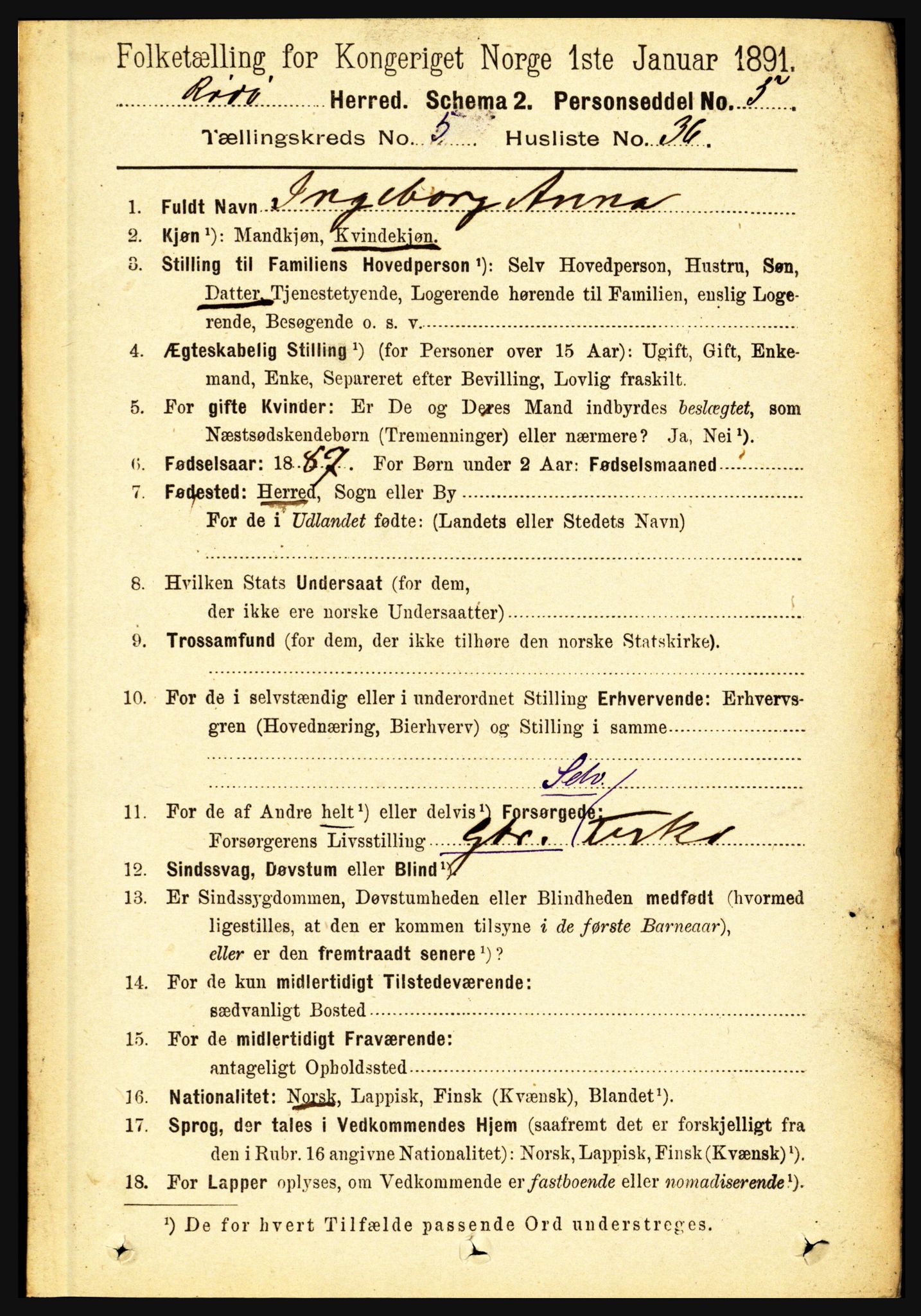 RA, 1891 census for 1836 Rødøy, 1891, p. 2702