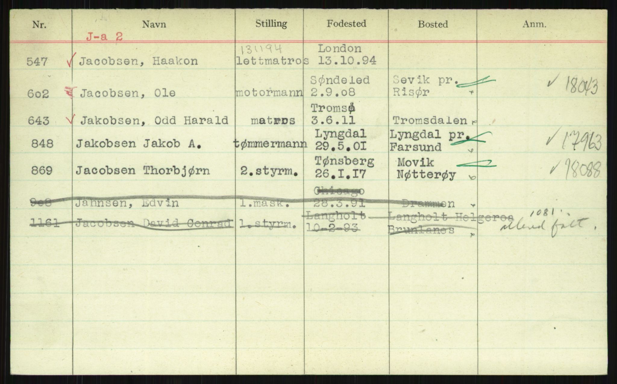 Direktoratet for sjømenn, AV/RA-S-3545/G/Gi/L0002: Kartotek over krigsdekorasjoner tildelt under krigen til nordmenn, 1940-1945, p. 763