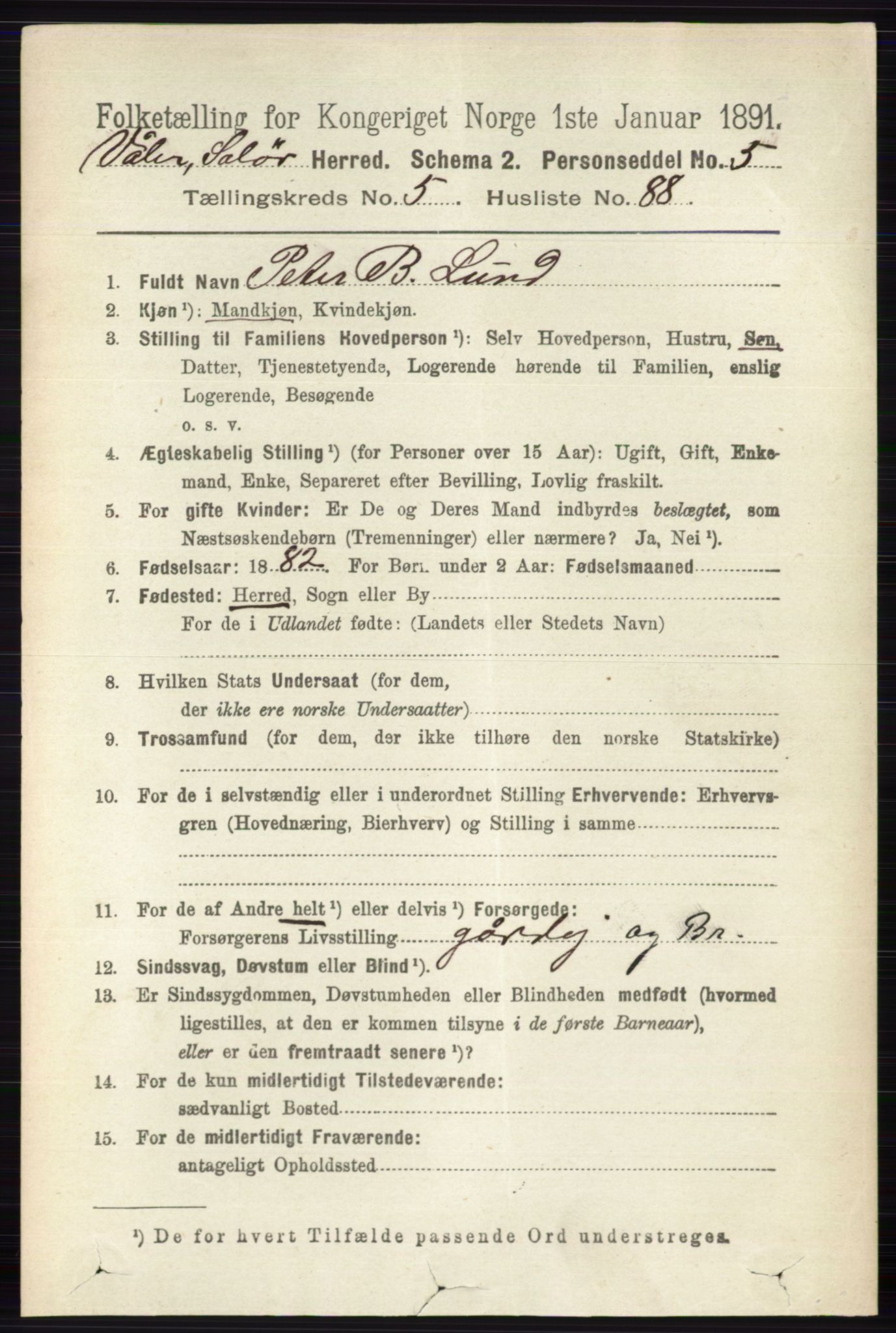 RA, 1891 census for 0426 Våler, 1891, p. 2389